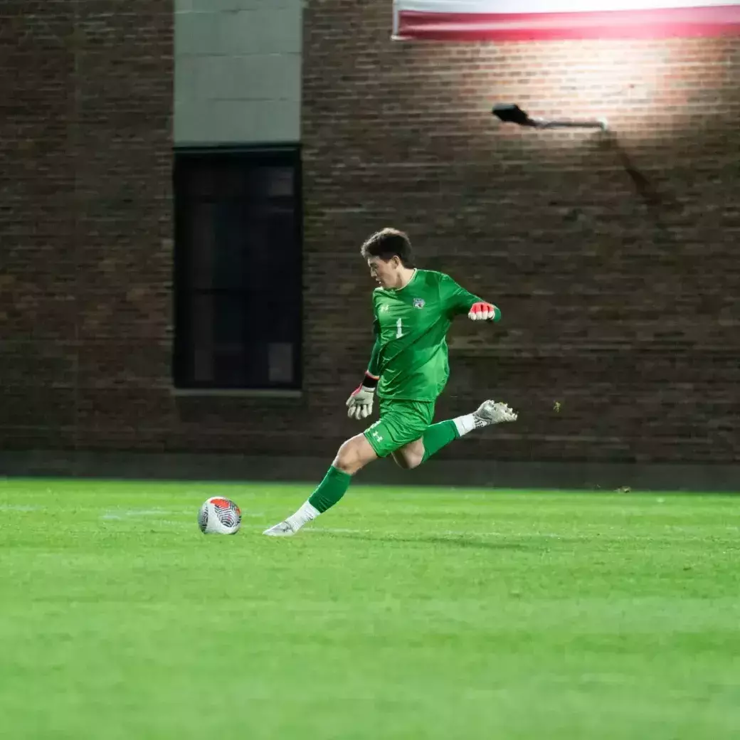 Lucas Beltran kicks a goal kick in the A10 Quarterfinal vs. Dayton