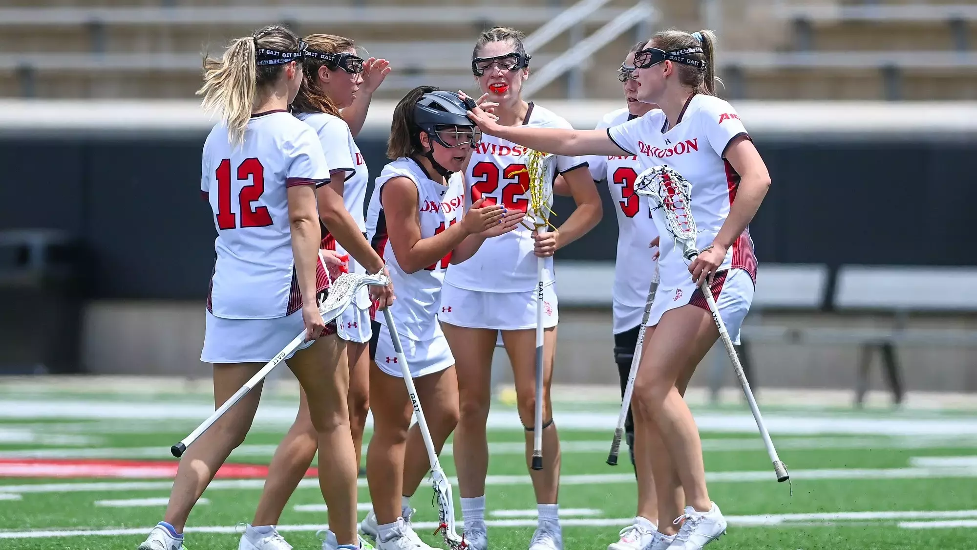 Davidson takes on George Washington in A-10 women&#39;s lacrosse action at the Davidson College Stadium on Saturday, April 19, 2025 in Davidson, North Carolina. Credit - Tim Cowie/DavidsonPhotos.com