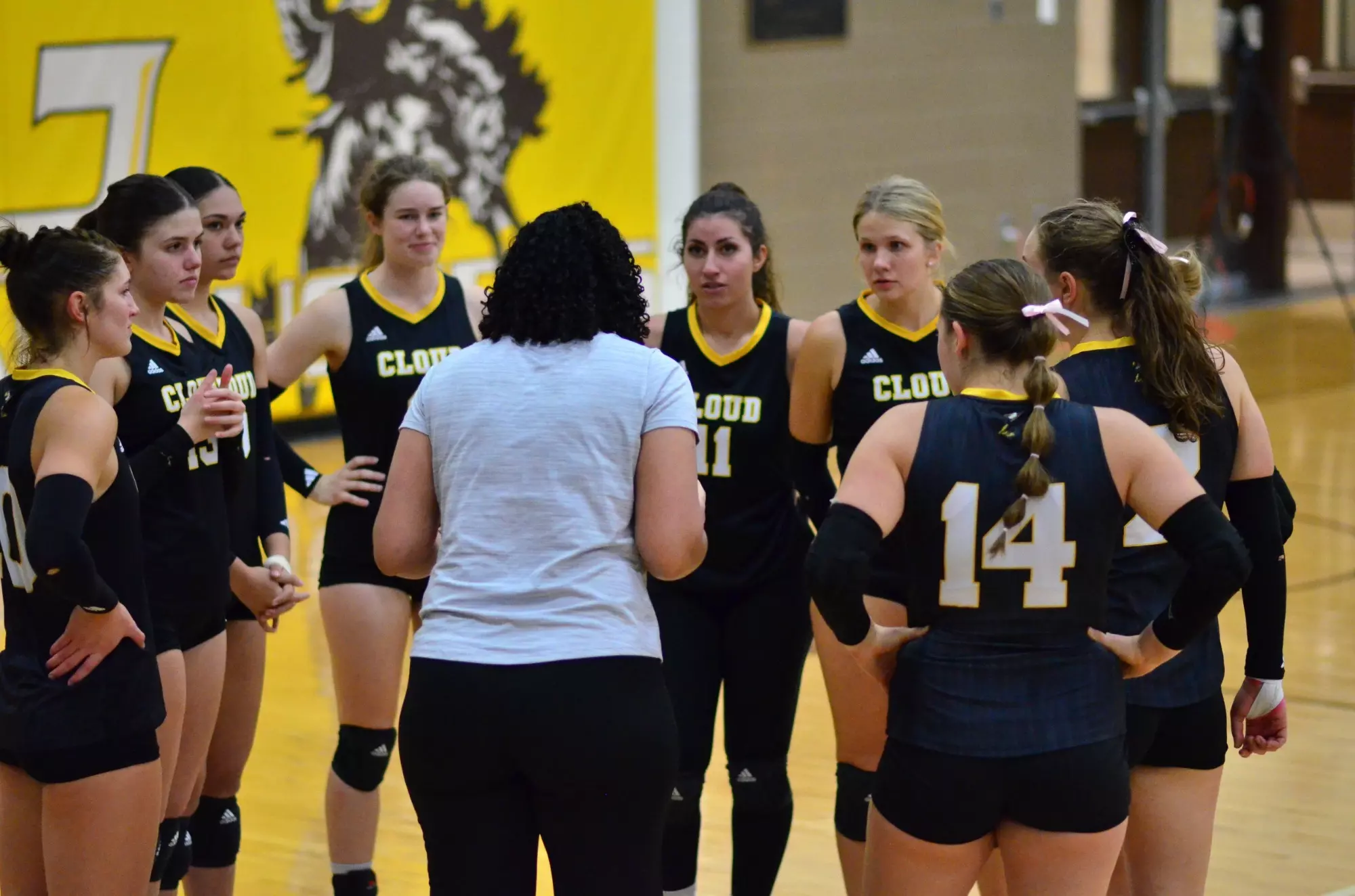 Cloud County Volleyball Team During Timeout at Garden City