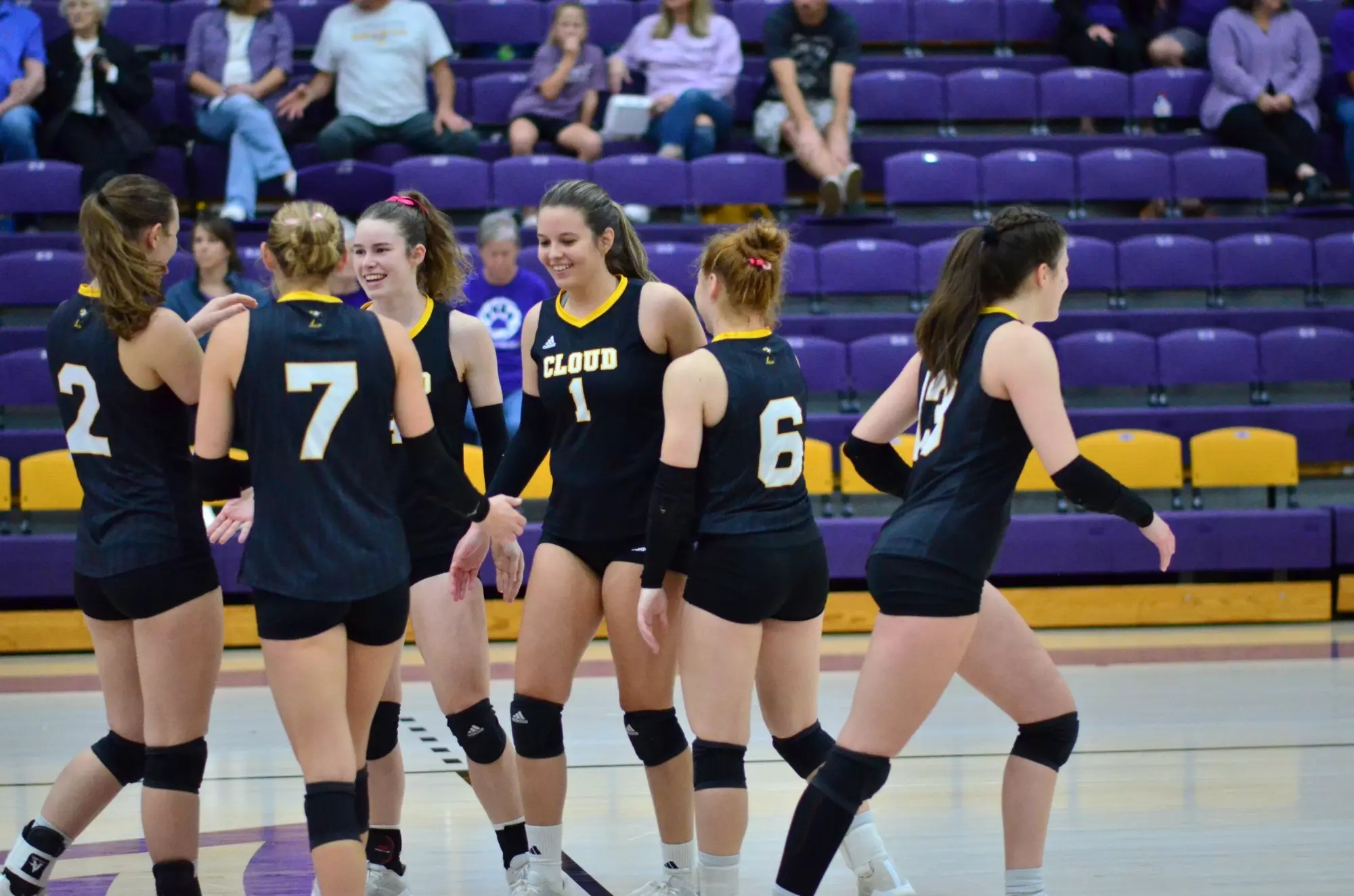 Cloud County Volleyball Celebrates Point vs Kansas Wesleyan JV on October 28, 2024