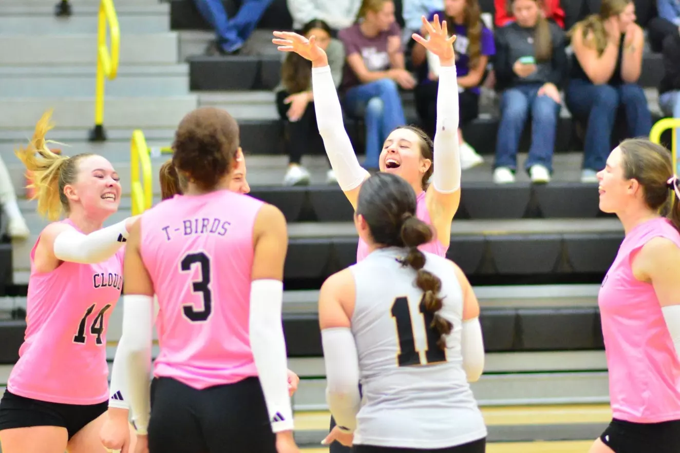Cloud County Volleyball Team Celebrates Point vs Colby - 2025