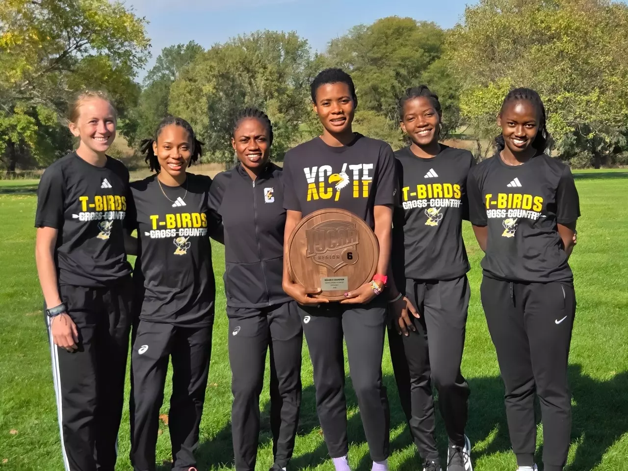 Cloud County Women's Cross Country Team with their 3rd Place Trophy at the KJCCC/NJCAA Region 6 Cross Country Championships