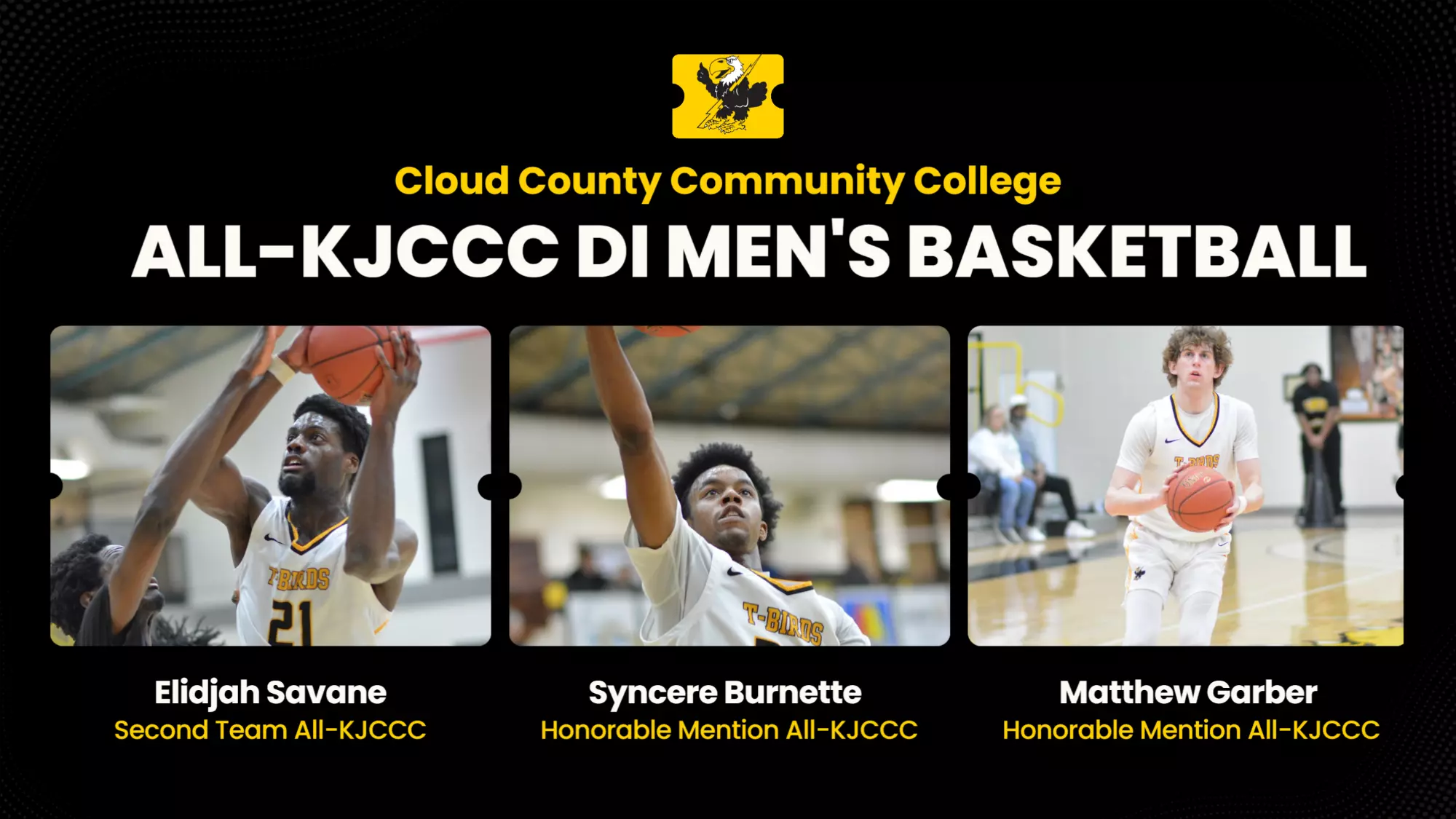 Elidjah Savane, Syncere Burnette and Matthew Garber - 2025 All-KJCCC Postseason Honors