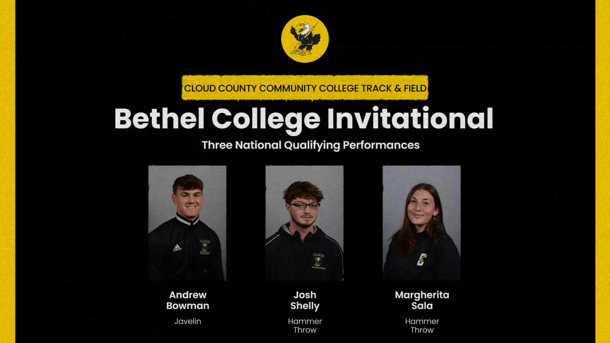 Three National Qualifying Marks at Bethel College Invitational
