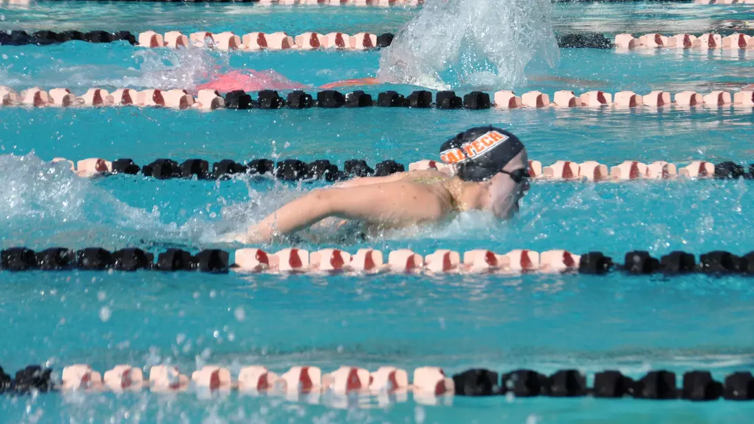 a Caltech butterfly swimmer competes in the Occidental Invite