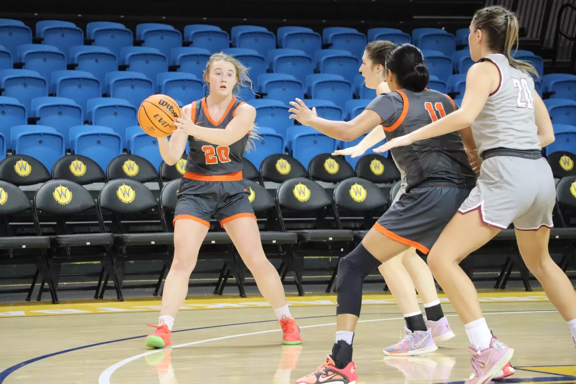 Kodie Vondra looks for a passing lane to Sahana Saikumar