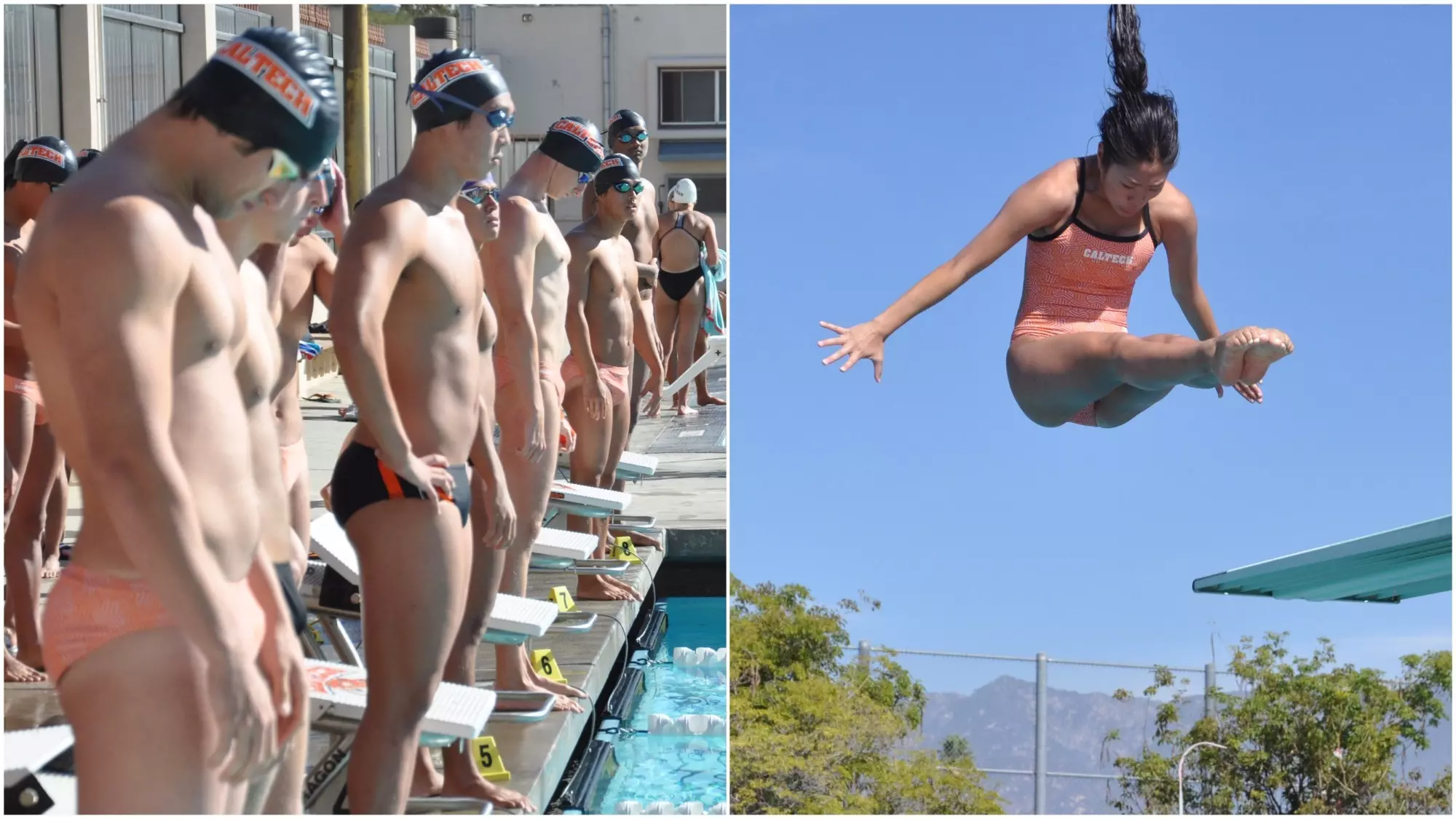Men get ready to race, Woo dives