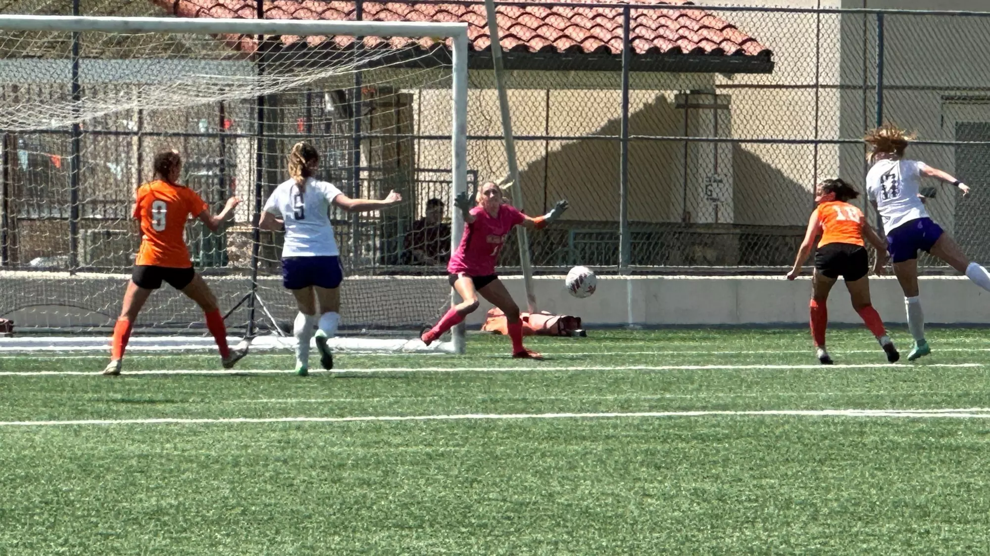Elizabeth Field reaches out to make a save against Linfield