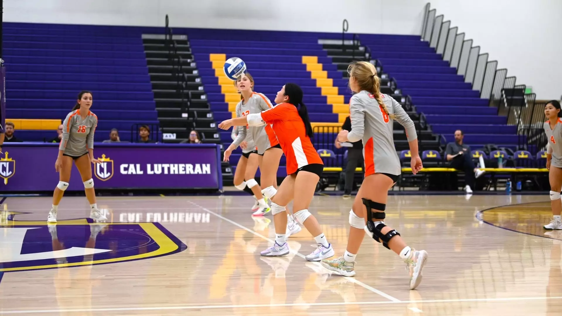 Caltech Volleyball players handling a ball at Cal Lutheran