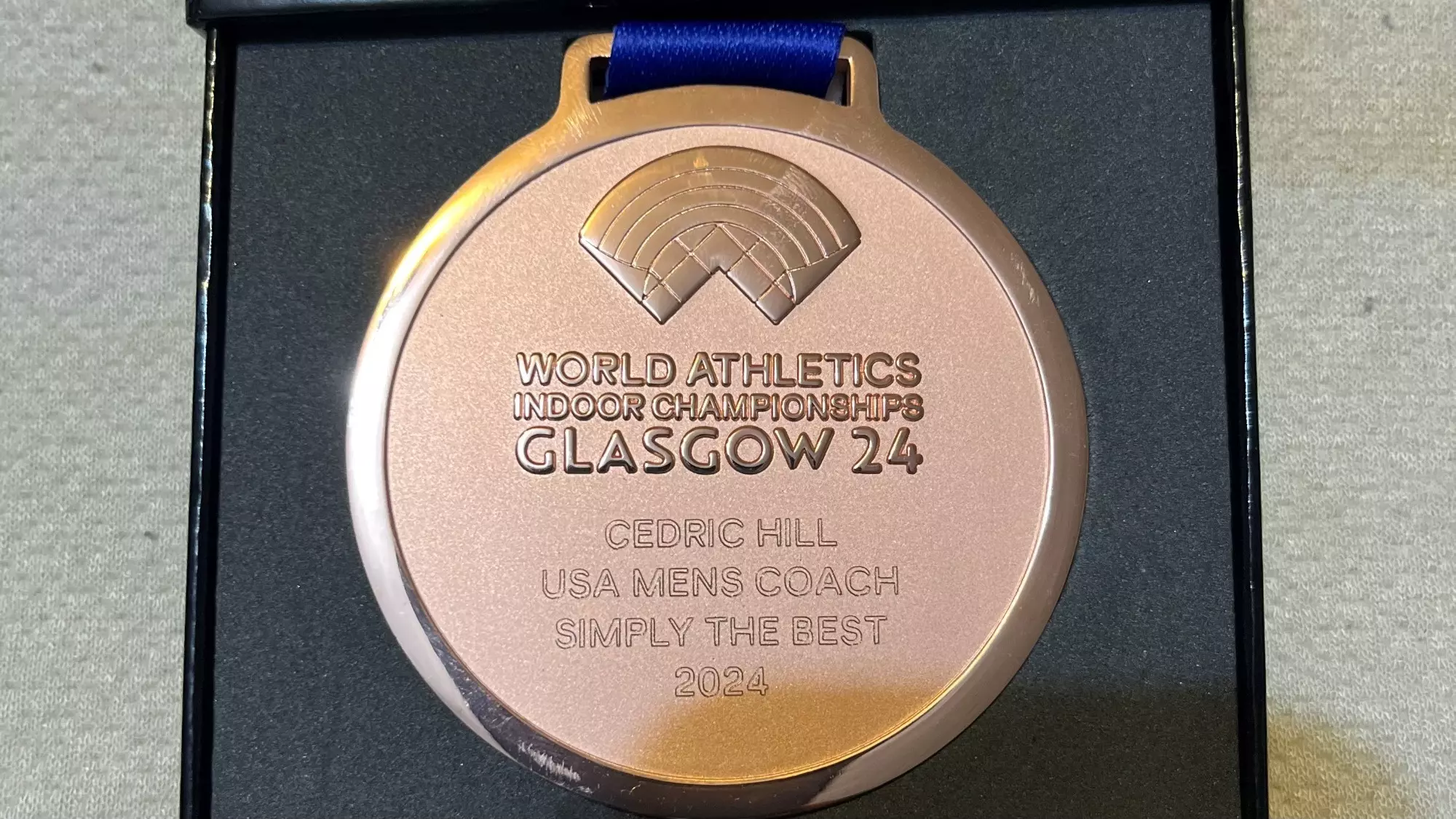 Medal in case with inscription: 