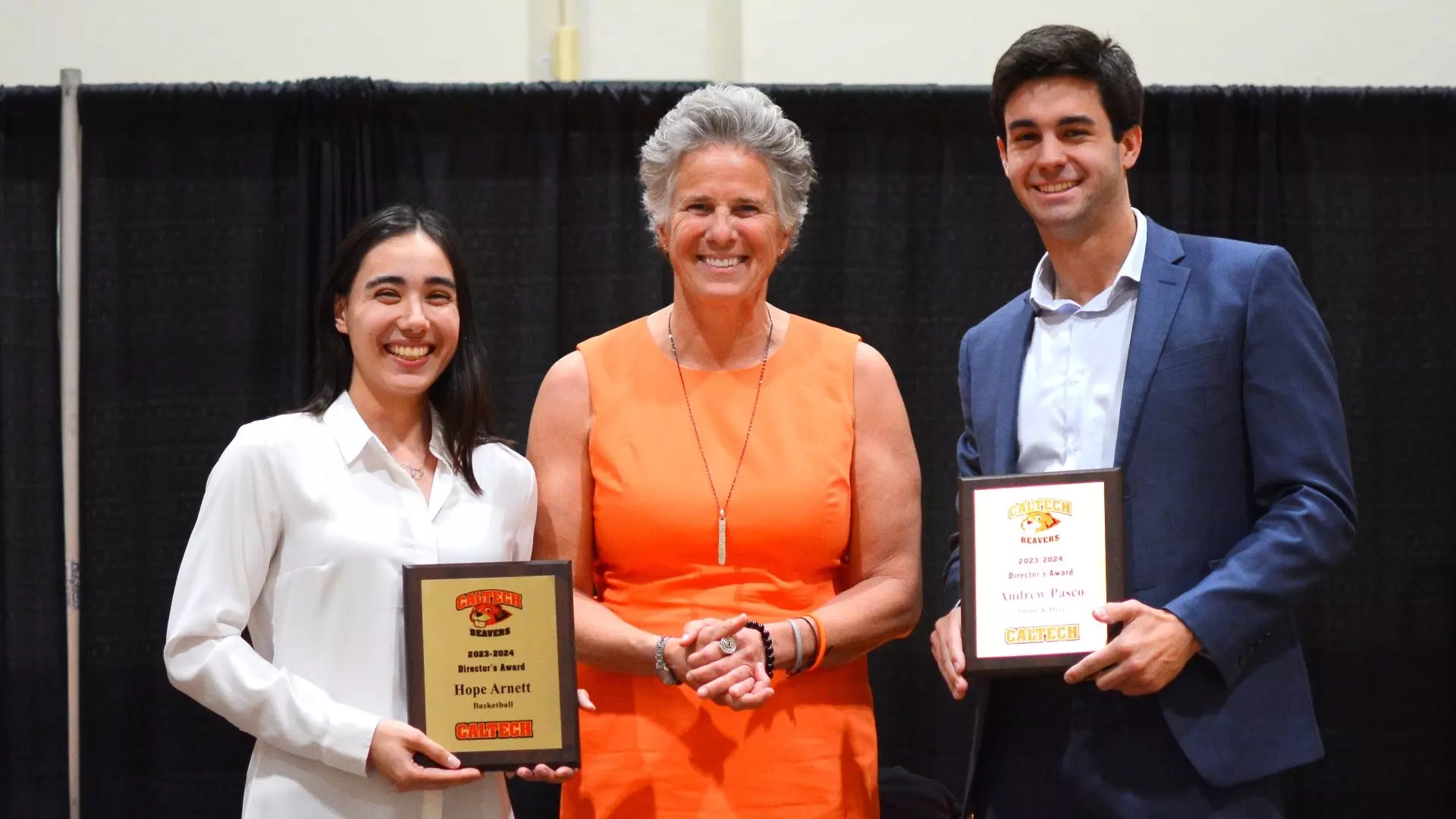  Director's Award winners Hope Arnett and Andrew Pasco pictured with Athletic Director Betsy Mitchell.