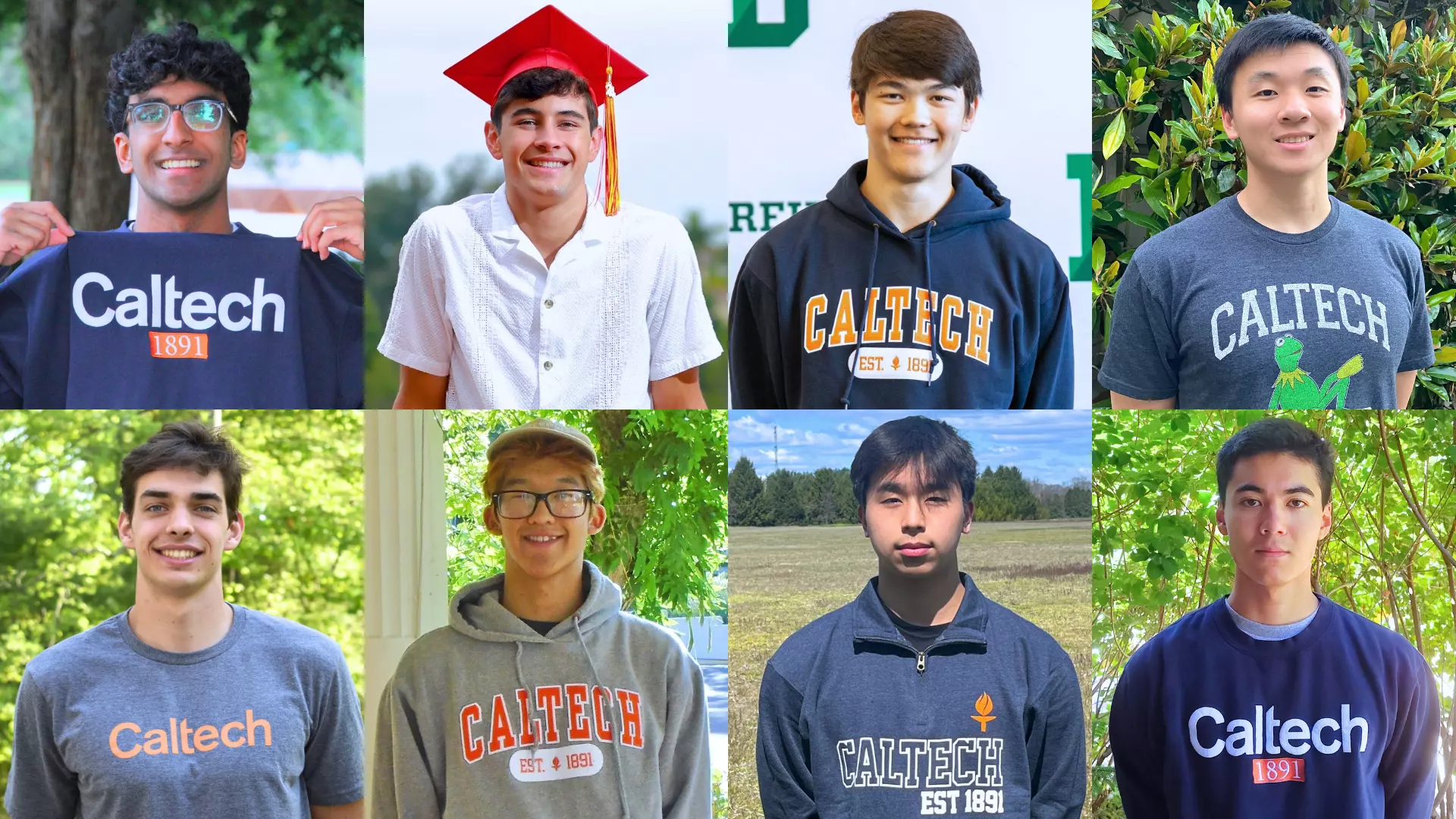 Collage of the eight incoming student-athletes on the Caltech men's swim & dive team