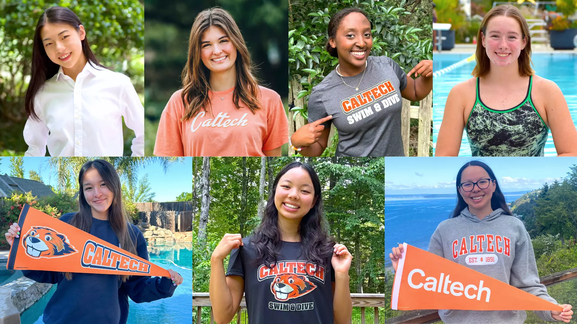 Collage of the seven incoming Caltech women's swim & dive athletes