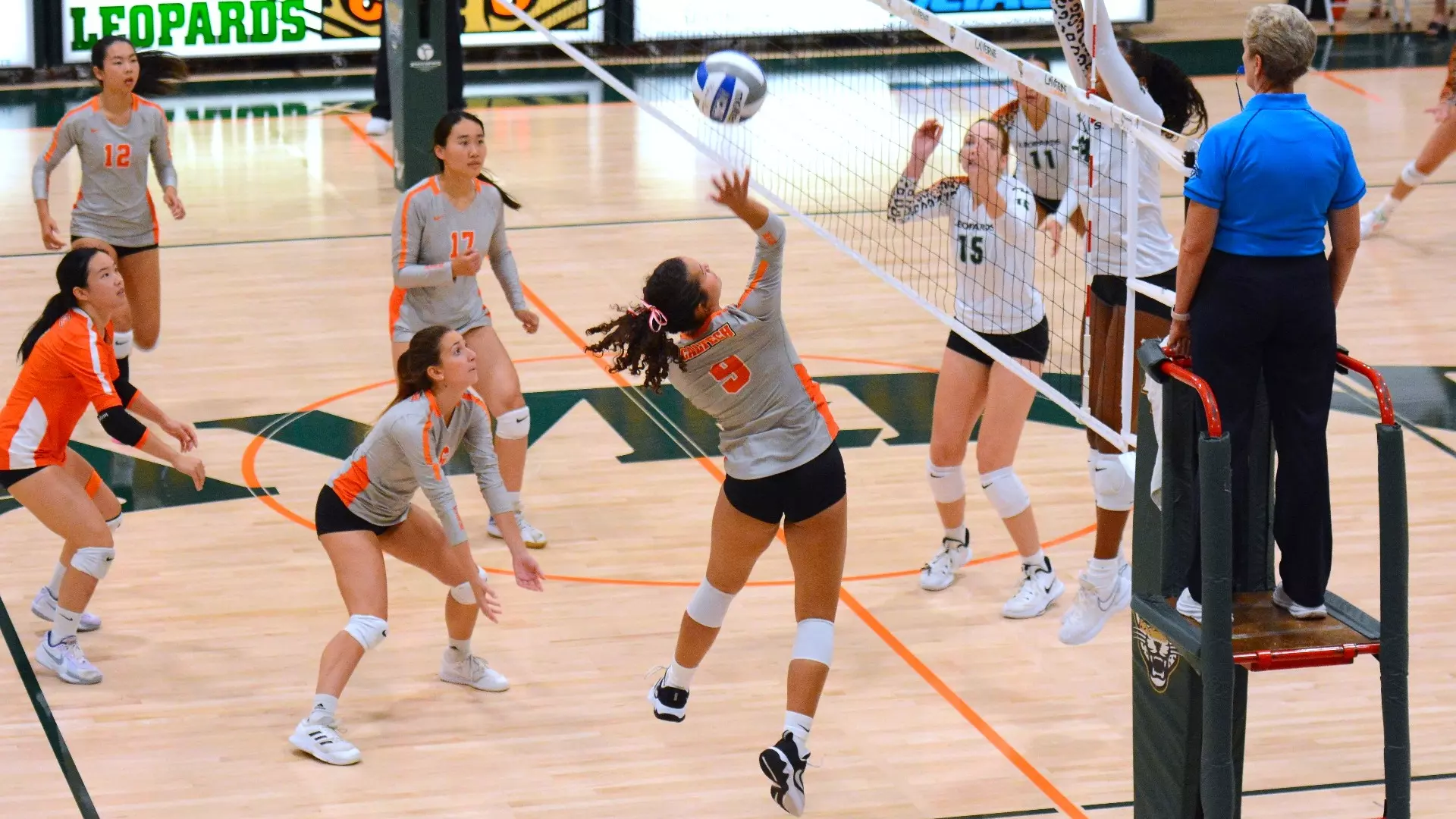 Caltech Volleyball's Brittany Rosario rises up for an attack in the team's Sep. 27 match at La Verne