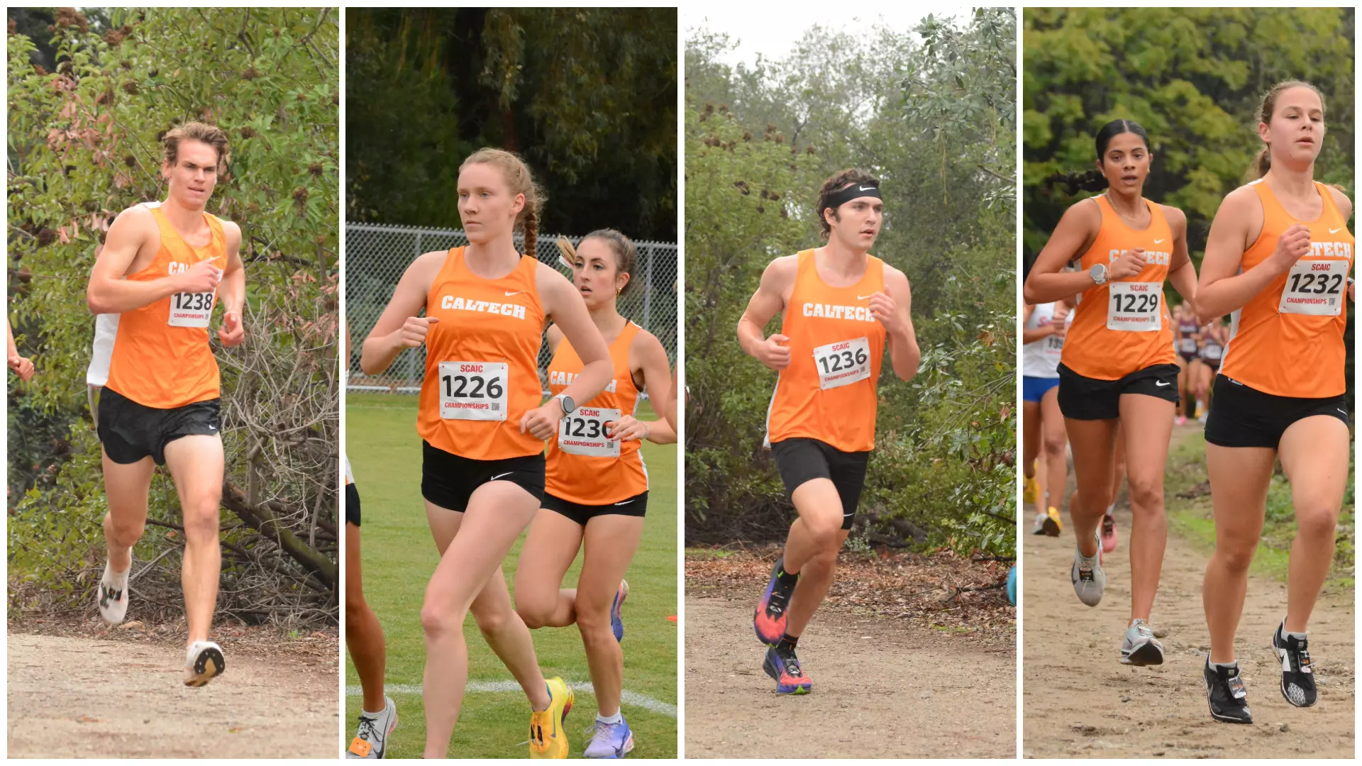 A collage shows Stephen Goehringer, Hypatia Hamkins, Aiden Cope, Pragya Mogil and Rachel Rakower running at SCIACs