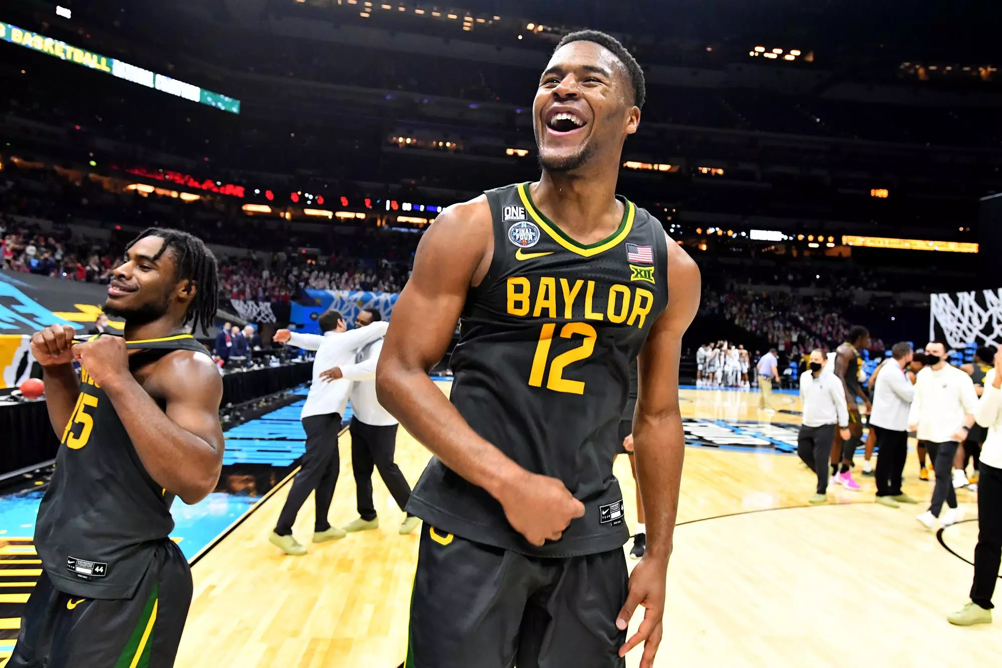 Jared Butler celebrates Baylor’s win 