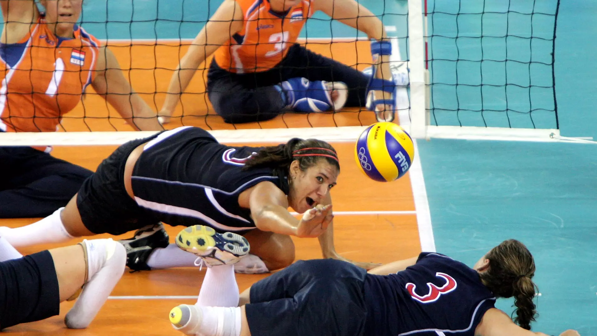 Katie Holloway dives for the ball