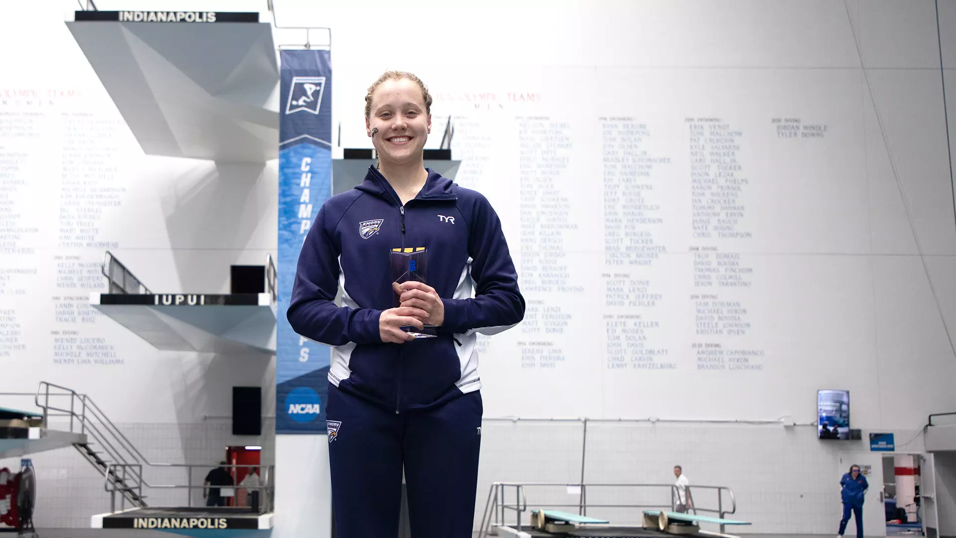 Emory senior swimmer Clio Hancock received the NCAA Elite 90 Award at the 2022 Division III Swimming and Diving Championships 