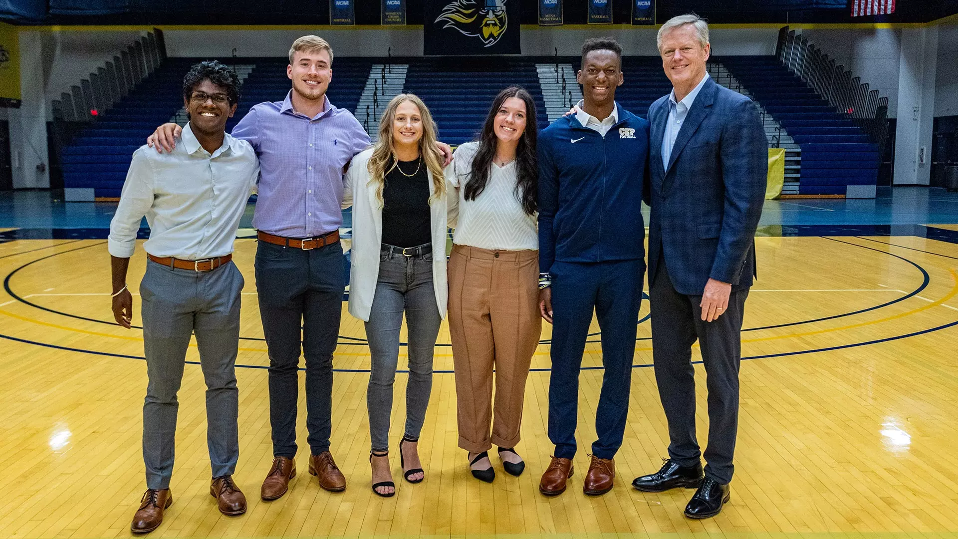 NCAA President Charlie Baker with student-athletes.