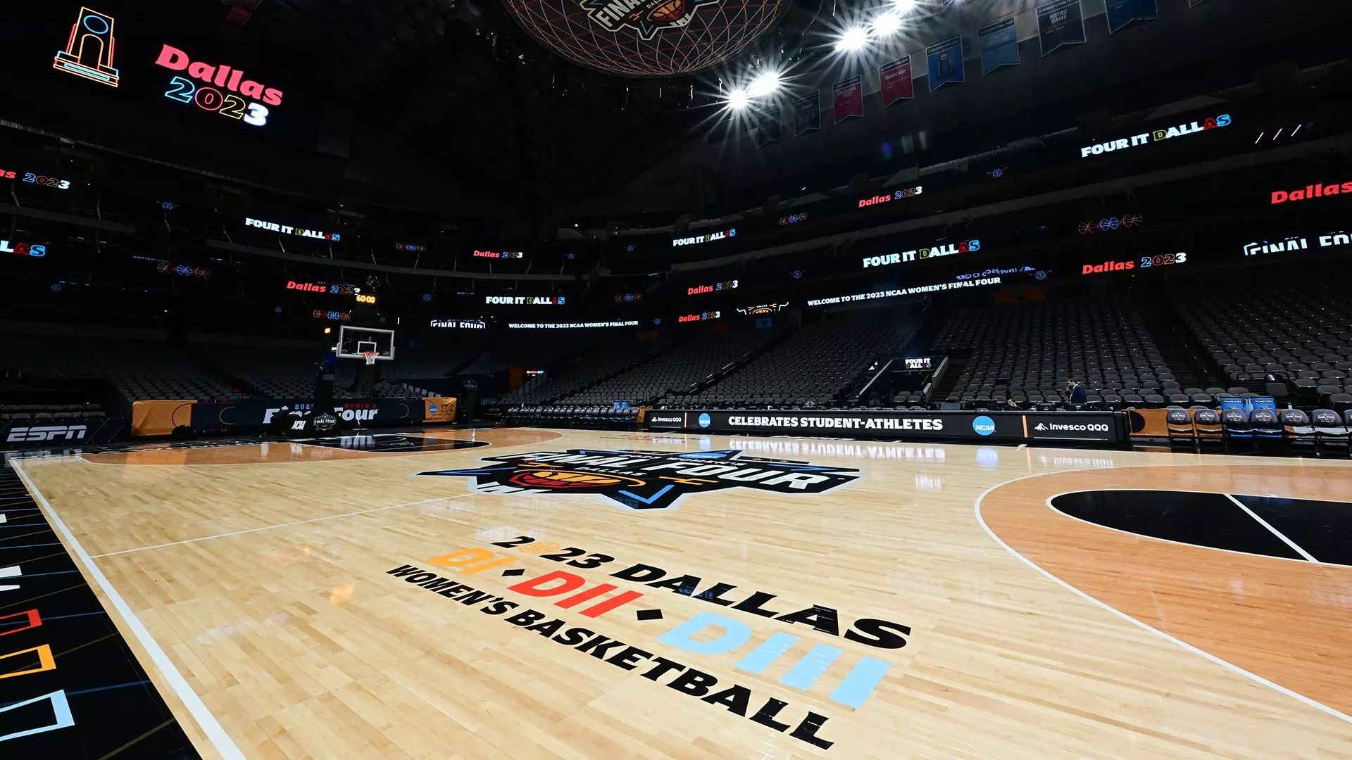 This is a picture of the 2023 Women's Final Four court.