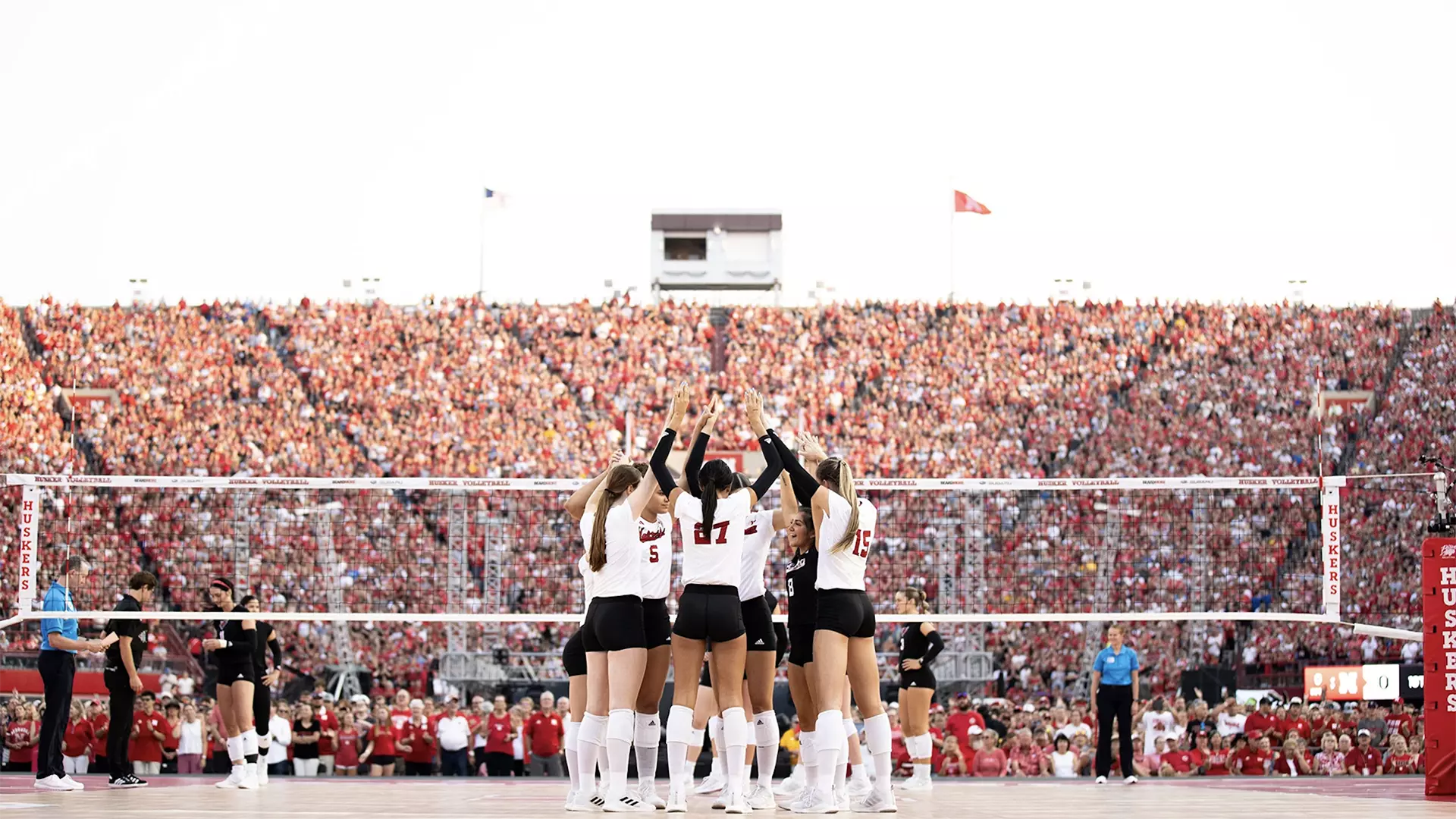 This is a picture of a sold out Memorial Stadium in Lincoln, Nebraska where the Nebraska women's volleyball team set a world record for attendance at a women's sporting event of 92,003.