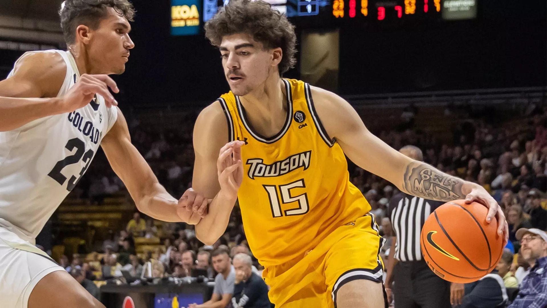 Towson’s Tyler Tejada, the 2023-24 Coastal Athletic Association Rookie of the Year, says he hopes his success inspires kids from his hometown of Teaneck, New Jersey, as well as other Hispanic athletes. (Photo courtesy of Towson)