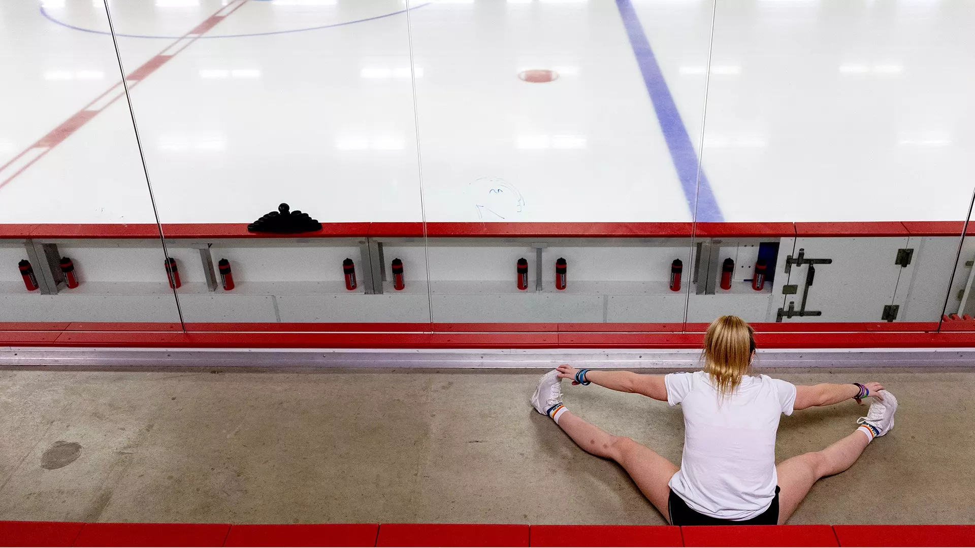 RIVER FALLS, WISCONSIN - MARCH 17:  Bri Conger #23 of the Elmira College Soaring Eagles stretched before the Division III Women's Ice Hockey Championship held at Hunt Arena on March 17, 2024 in River Falls, Wisconsin. (Photo by Carlos Gonzalez/NCAA Photos via Getty Images)