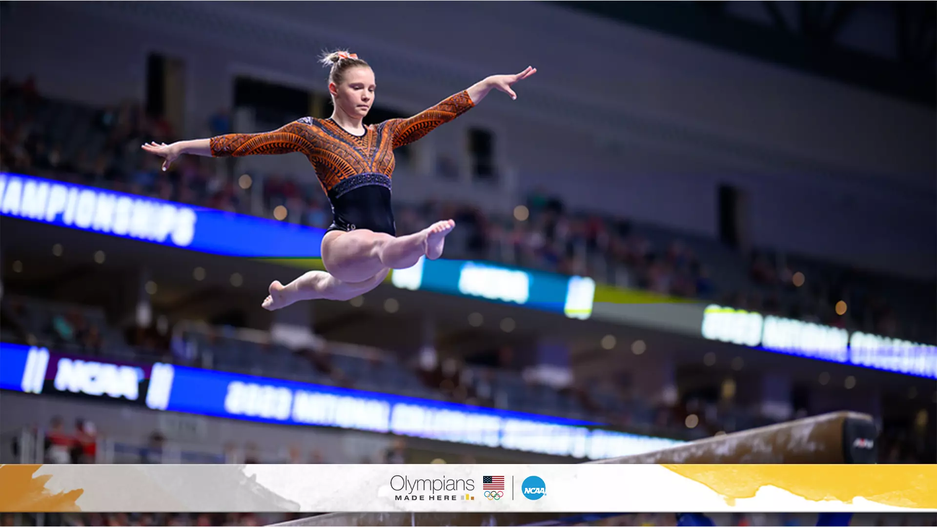 OMH  Oregon State’s Jade Carey, an Olympic medalist at the 2020 Games, performs on the balance beam during the 2023 National Collegiate Women’s Gymnastics Championships