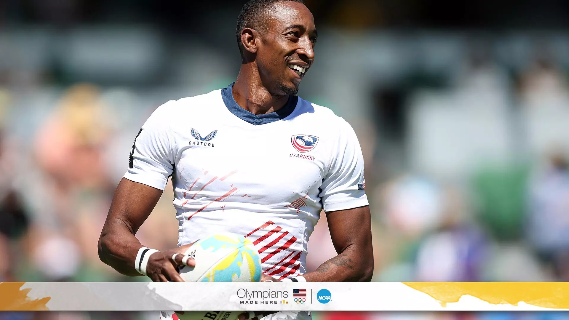Three-time Olympian Perry Baker in action during a rugby match earlier this year against Spain. His journey from football to rugby has been marked by perseverance and determination. 