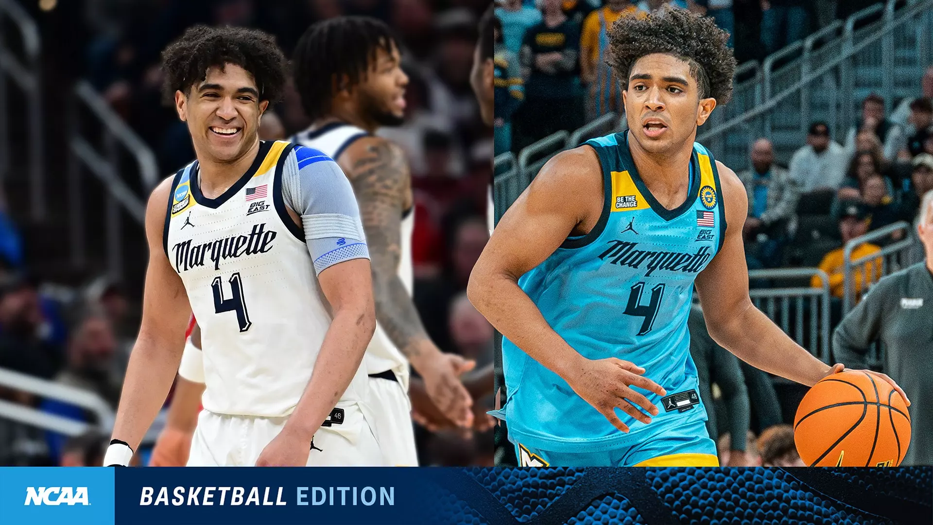 Marquette senior guard Stevie Mitchell, a semifinalist for Naismith Defensive Player of the Year, looks to lead Marquette on a deep run in the 2025 NCAA Division I Men’s Basketball Championship. (Photos by Ben Solomon / NCAA Photos)