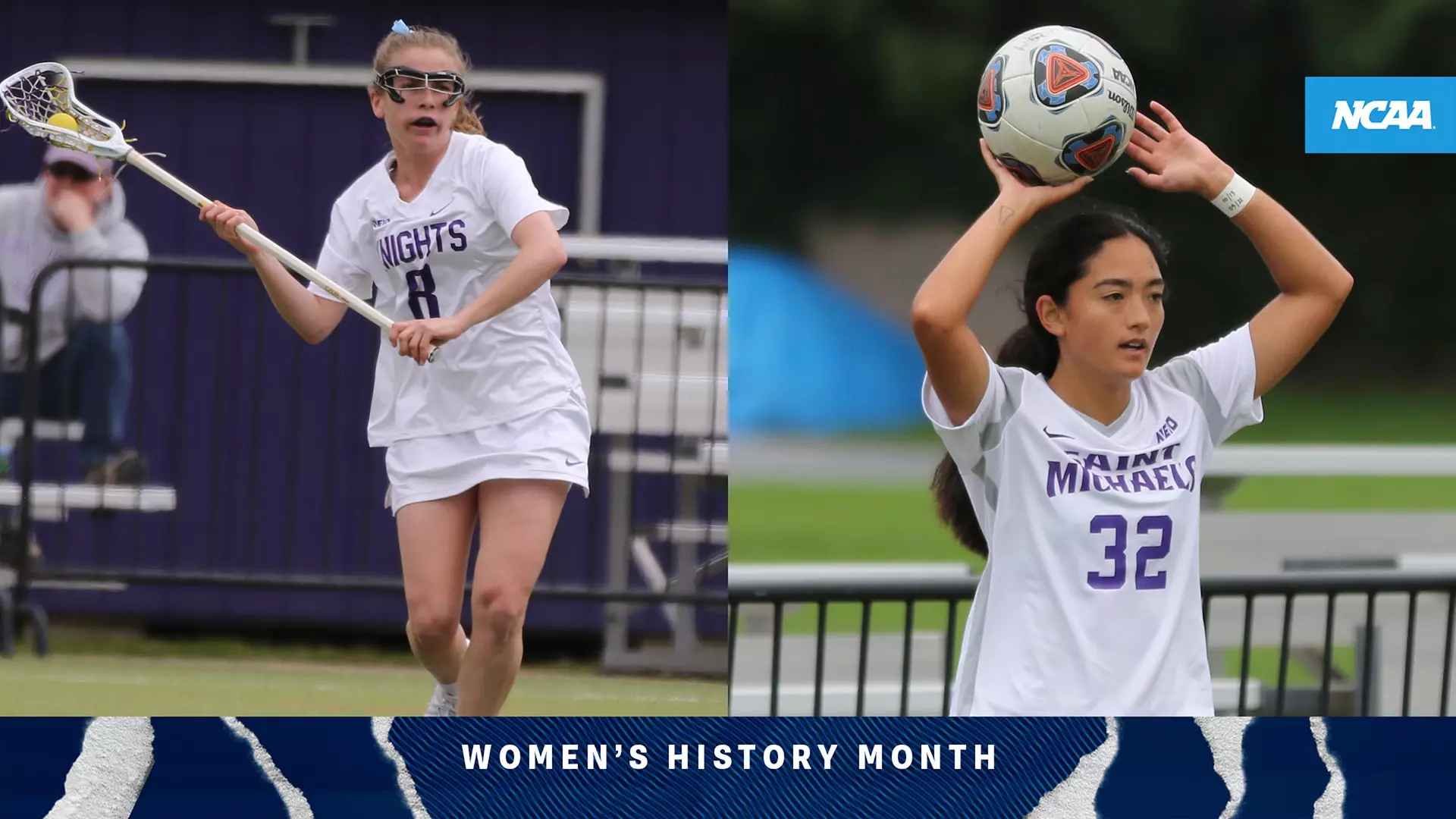 Saint Michael’s student-athletes Abby Roman and Melanie Winters are excelling on the field and in the lab, contributing to Alzheimer’s research while competing in NCAA Division II lacrosse — and for Winters, soccer too. (Photo courtesy of Saint Michael’s) 