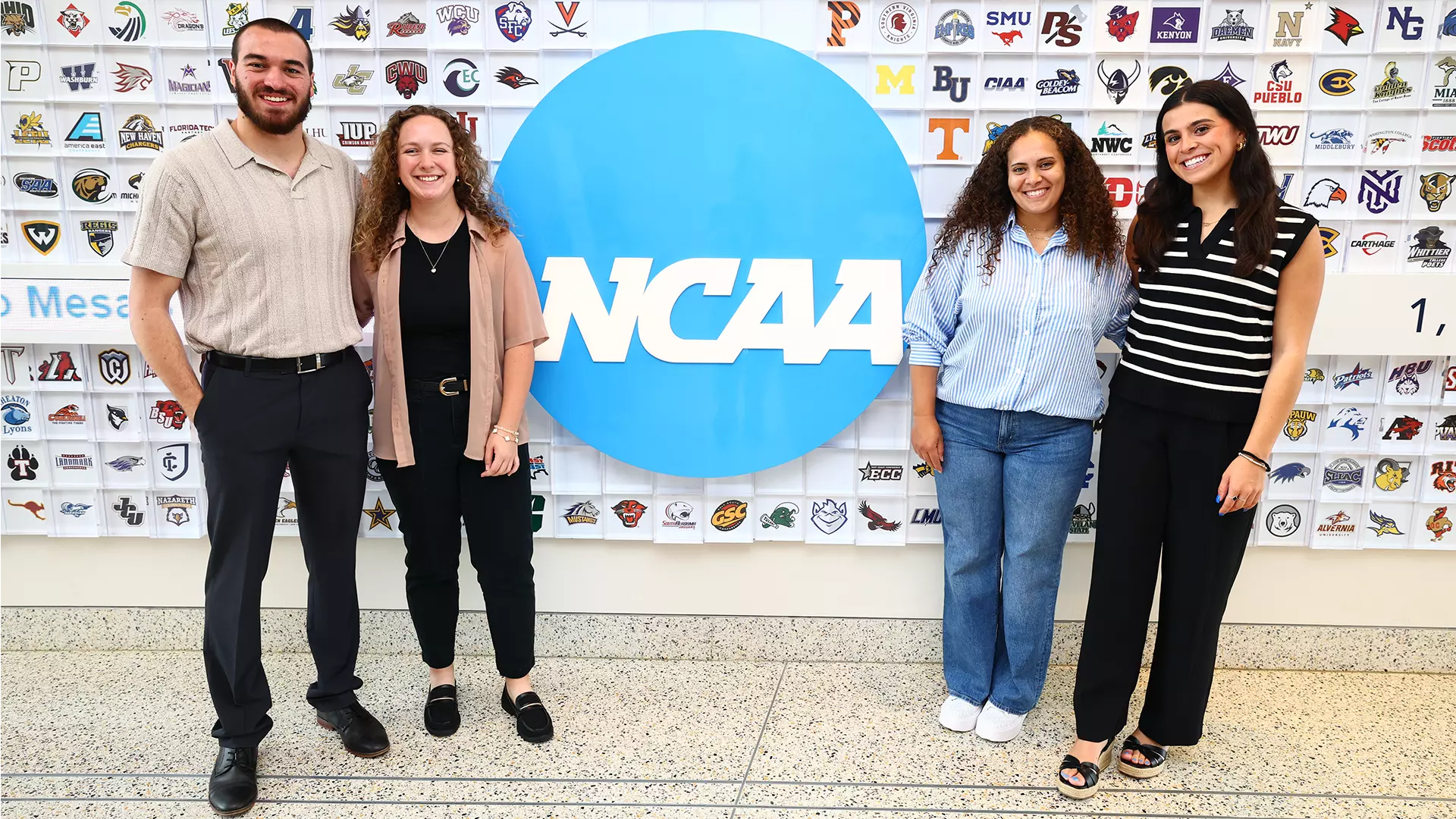 Student-athletes (from left) Seth Thomas of Youngstown State, Brynna Mardis of Cleveland State, Nour Gueblaoui of Western Illinois and Alexa Martinos of USC Upstate received the Accelerating Academic Success Program Student-Athlete Career Development Award. (NCAA Photos) 