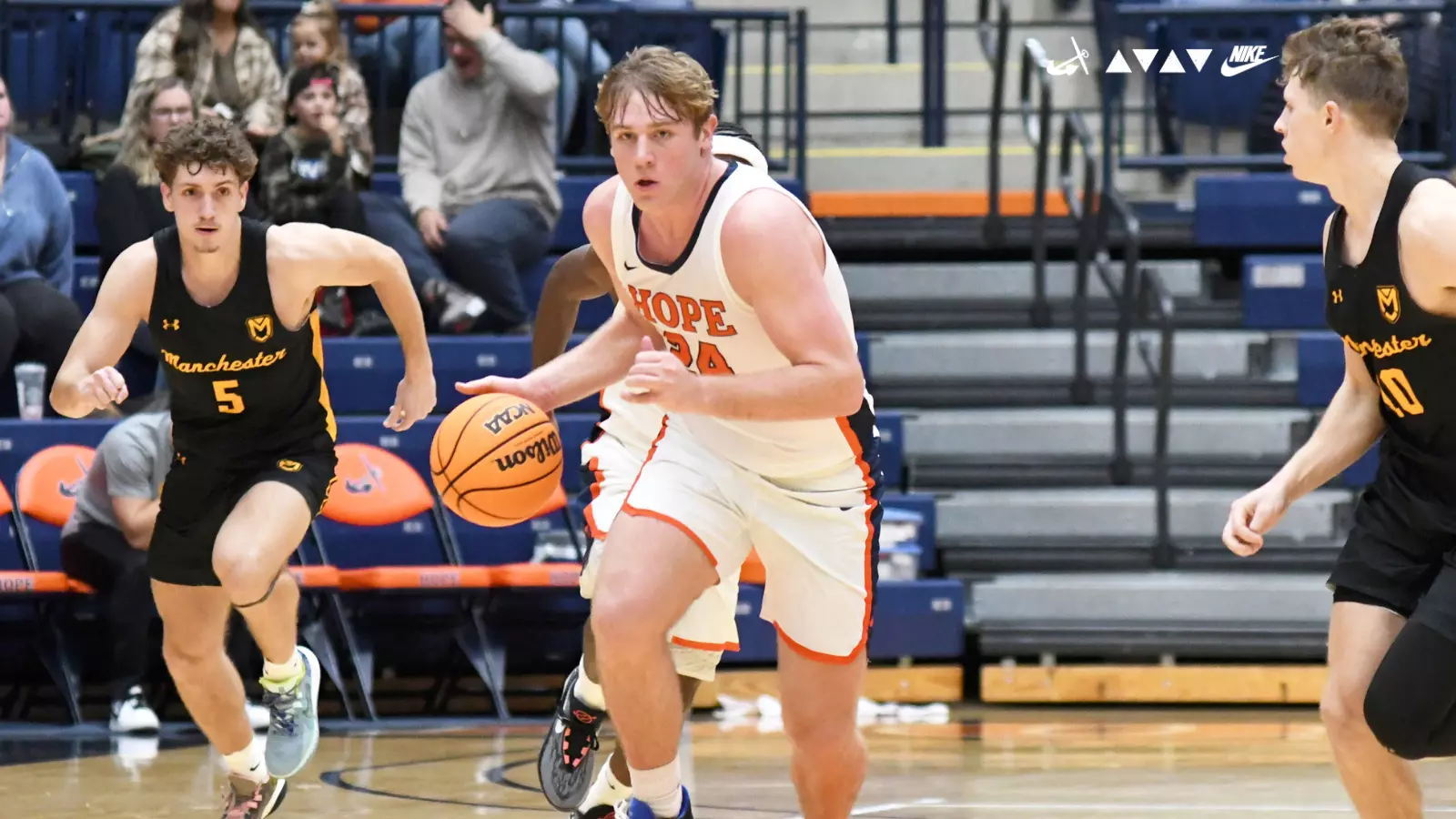 Parker Hovey dribbles the ball up the floor