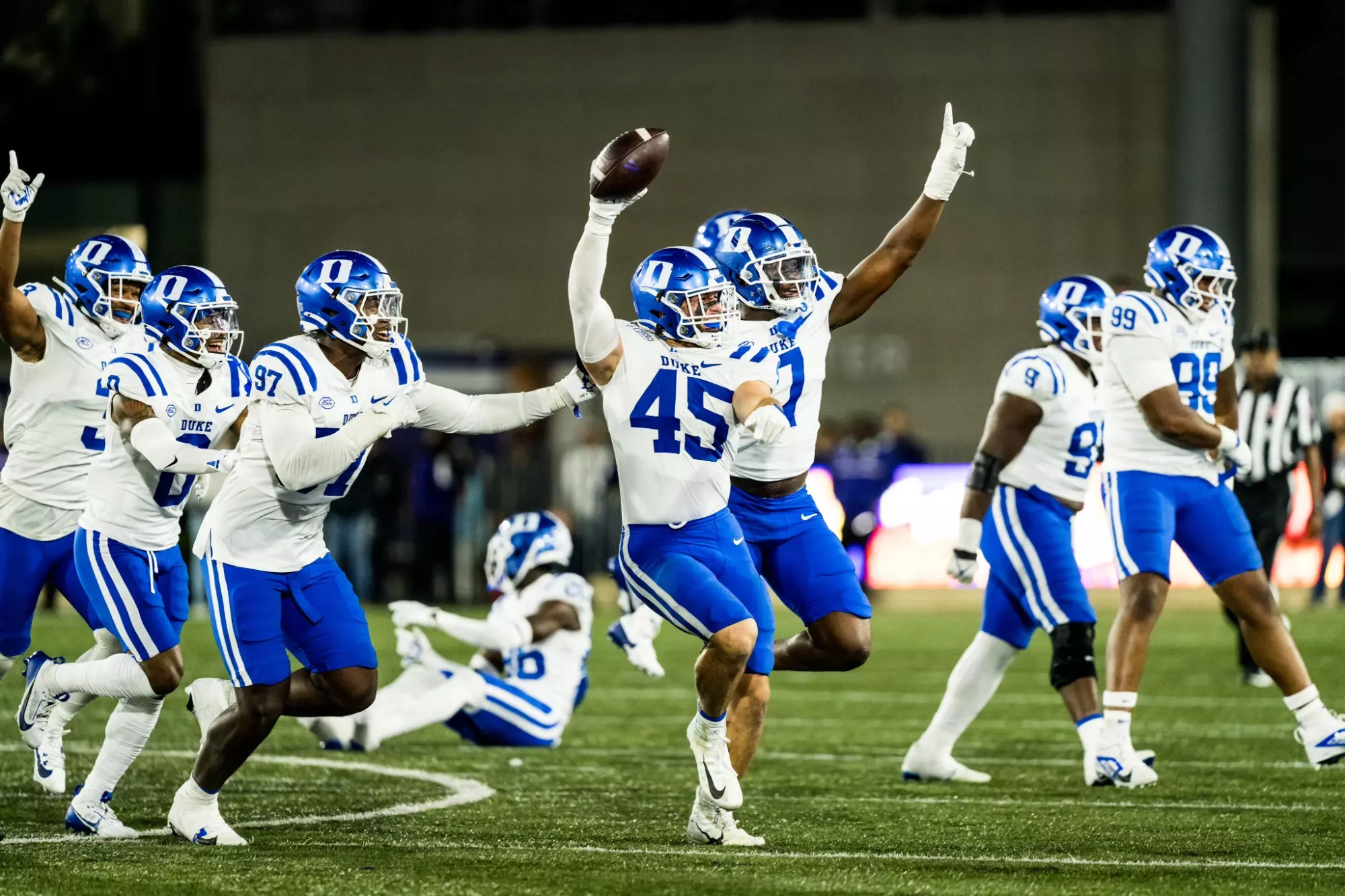 Ozzie Nichols celebrates a fumble recovery at Northwestern on September 6, 2024.