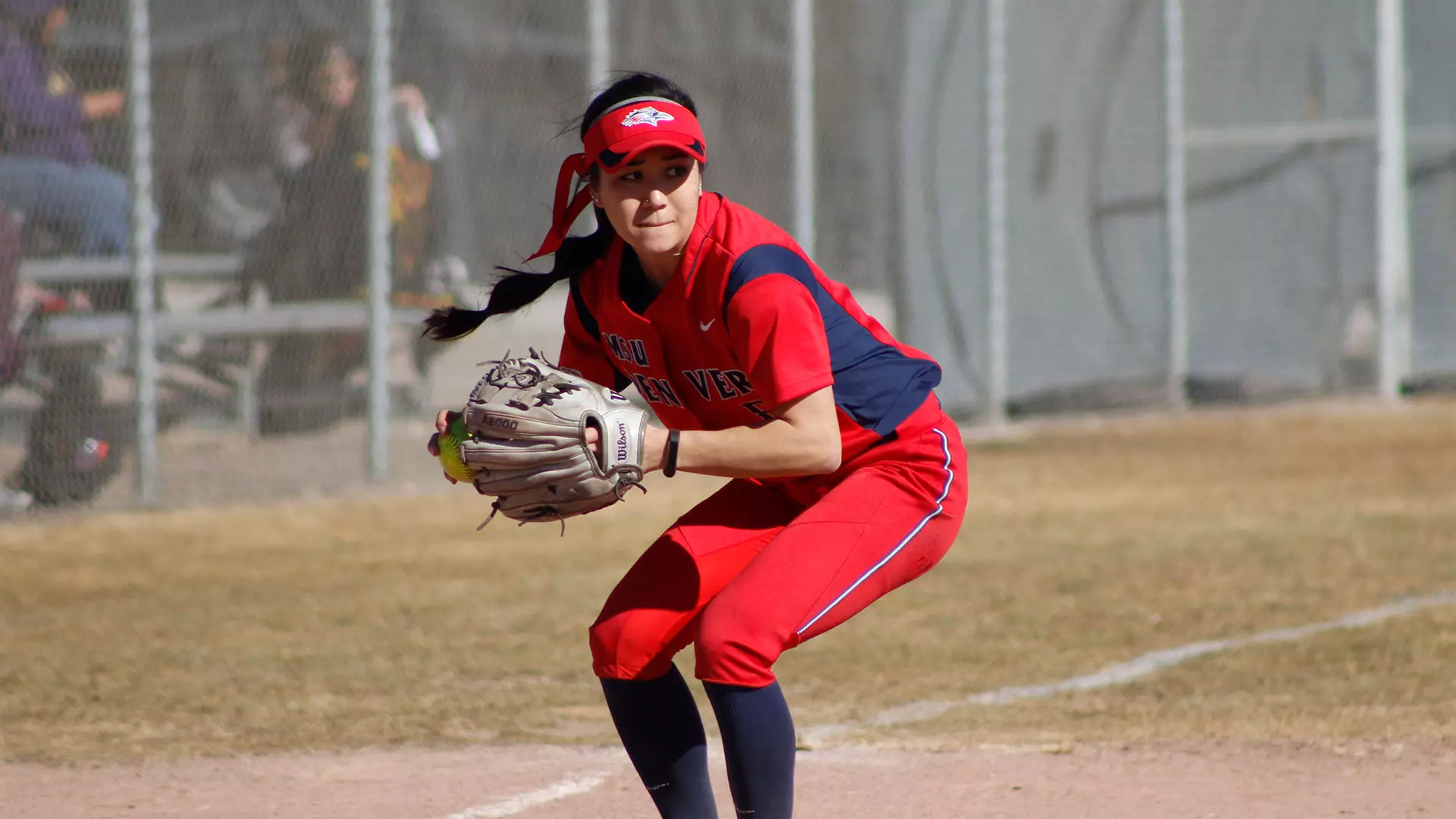MSU Denver player ready to throw the ball