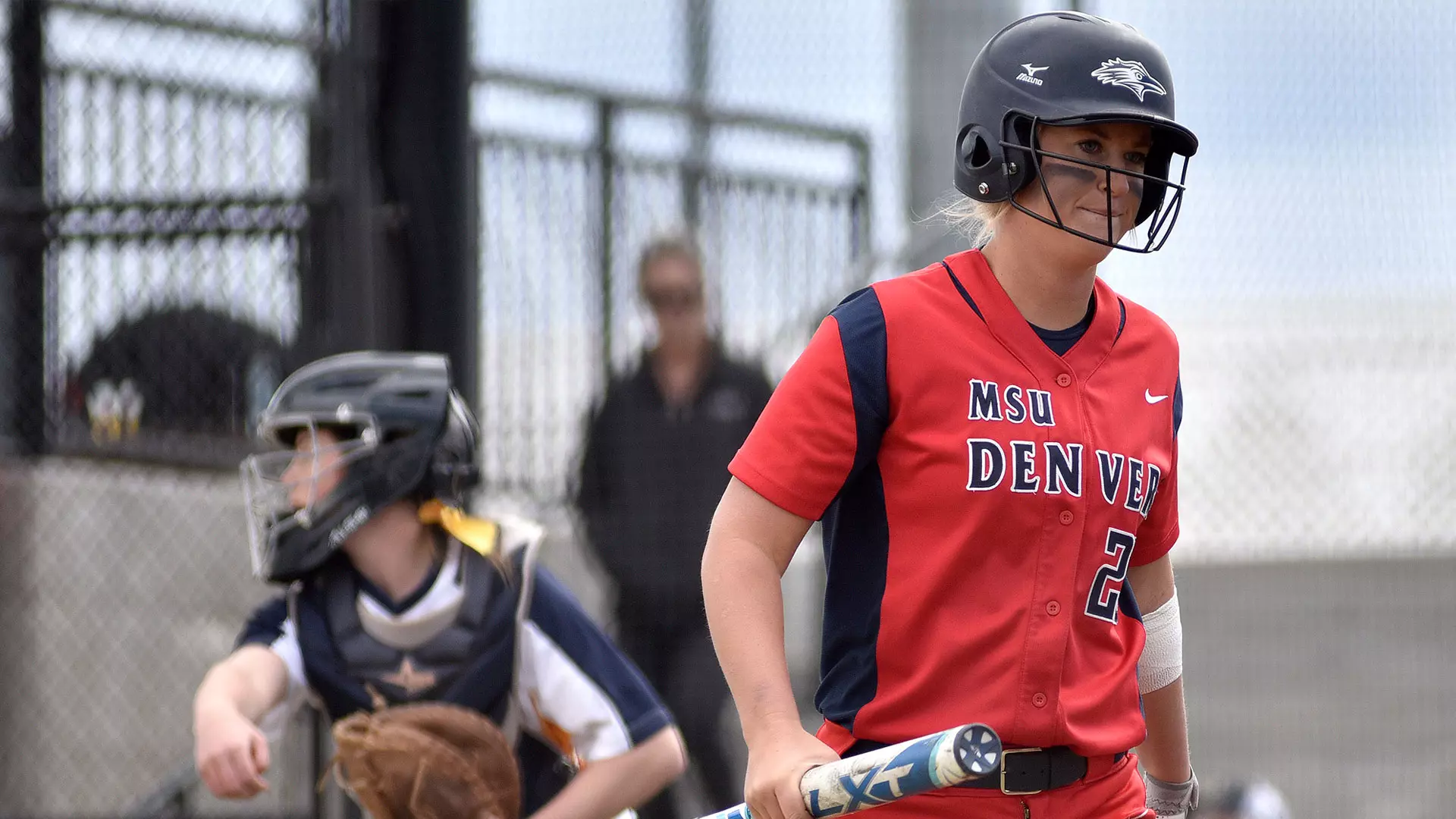 MSU Denver player walking away from catcher 
