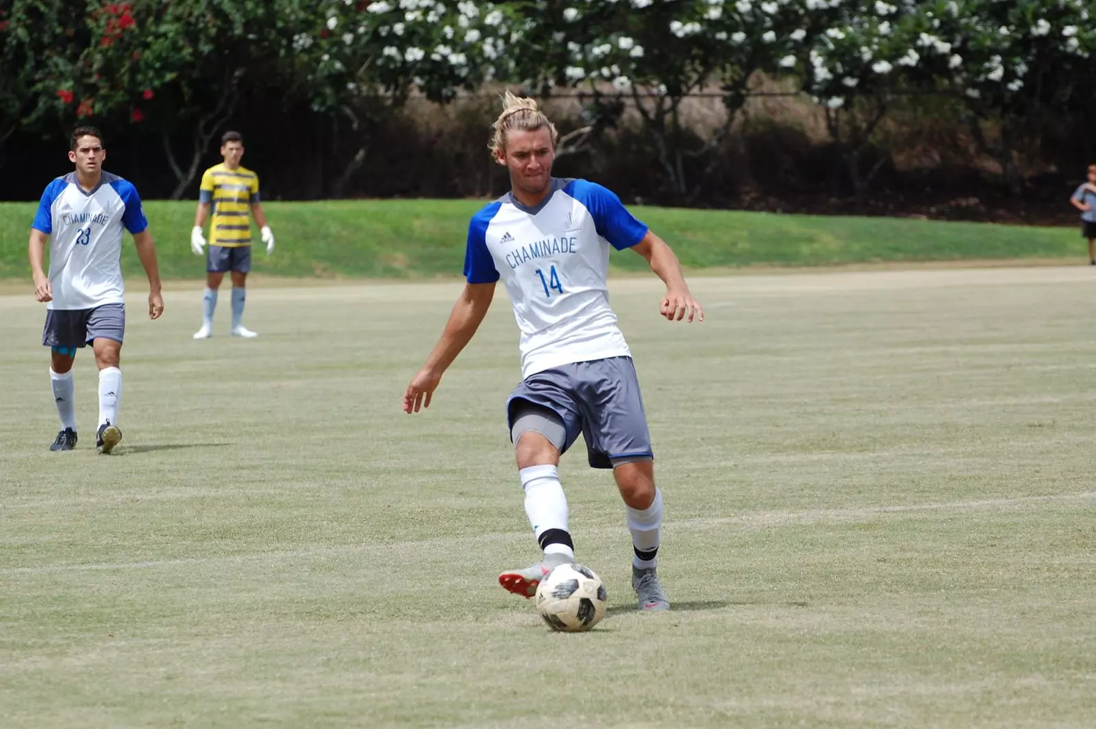 Tasman Turner clears the ball at Hawai'i Pacific