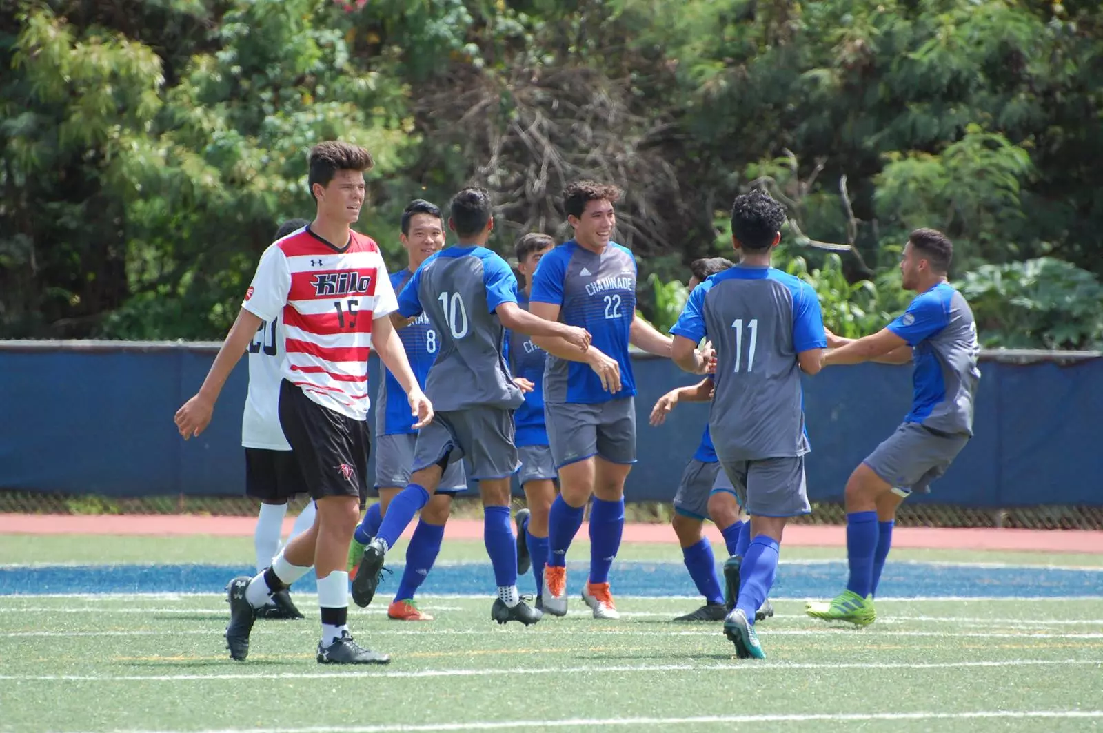 Team celebrates a goal vs. UH Hilo