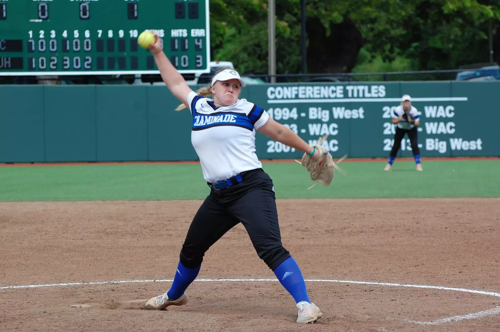 Madelyn Stockslager pitches in exhibition action against Antelope Valley.