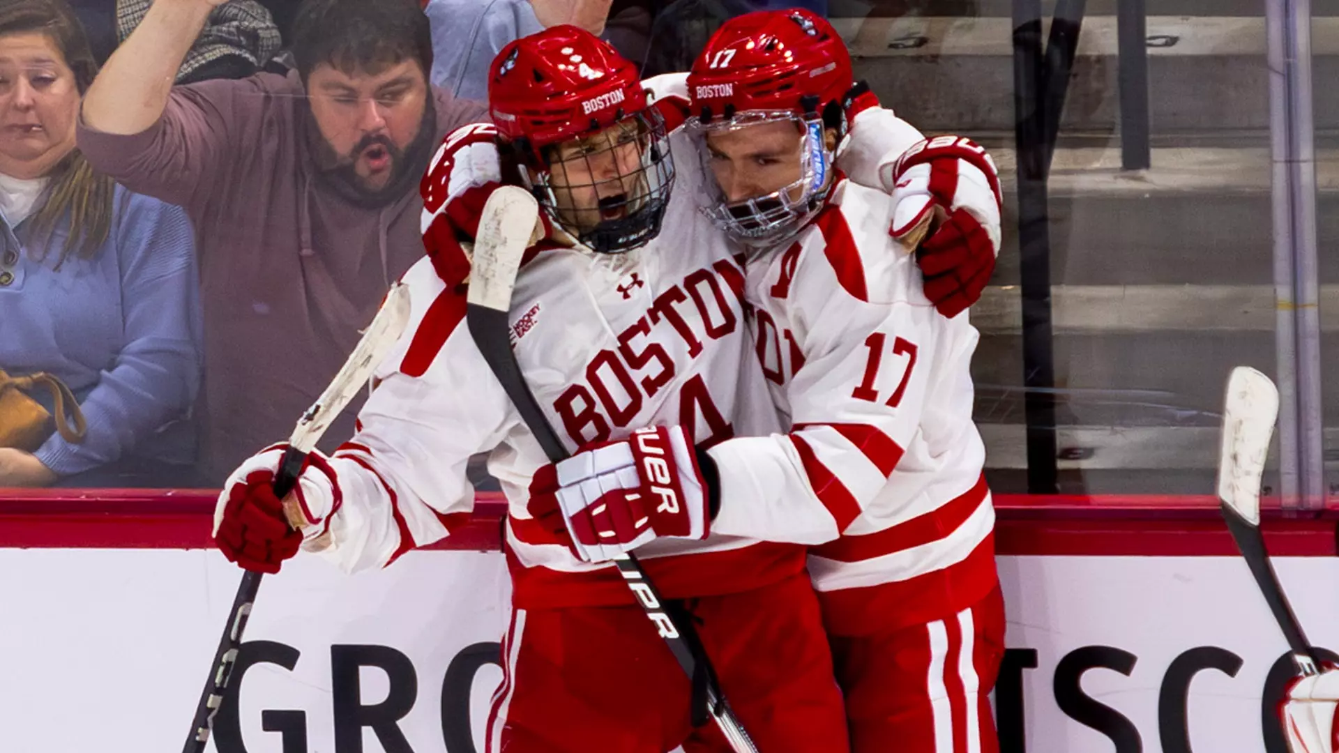 Jack Hughes and Quinn Hutson celebrate a goal