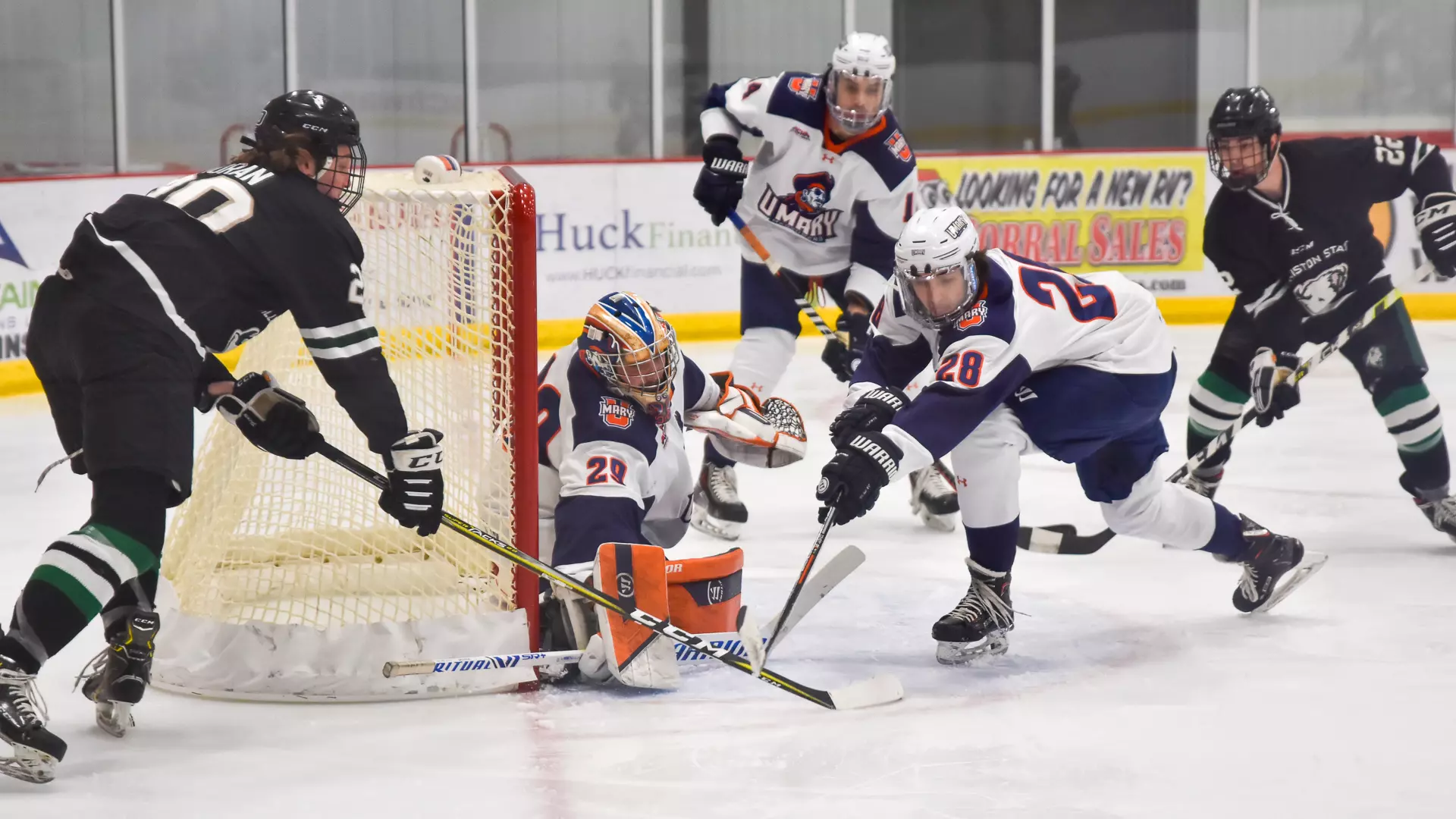 Kyle Hayden stays low to the ice