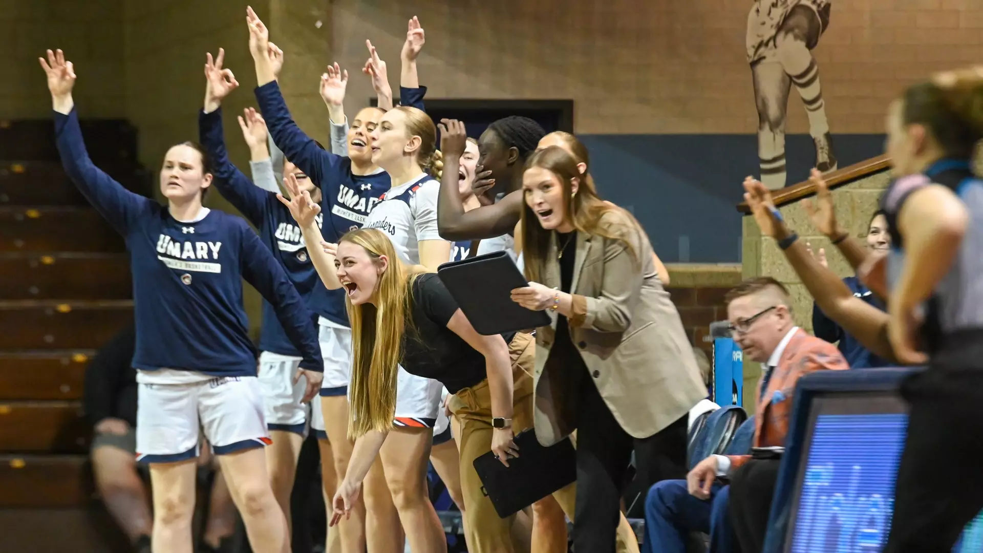 Women's Basketball Celebrating in the NSIC Semifinals 