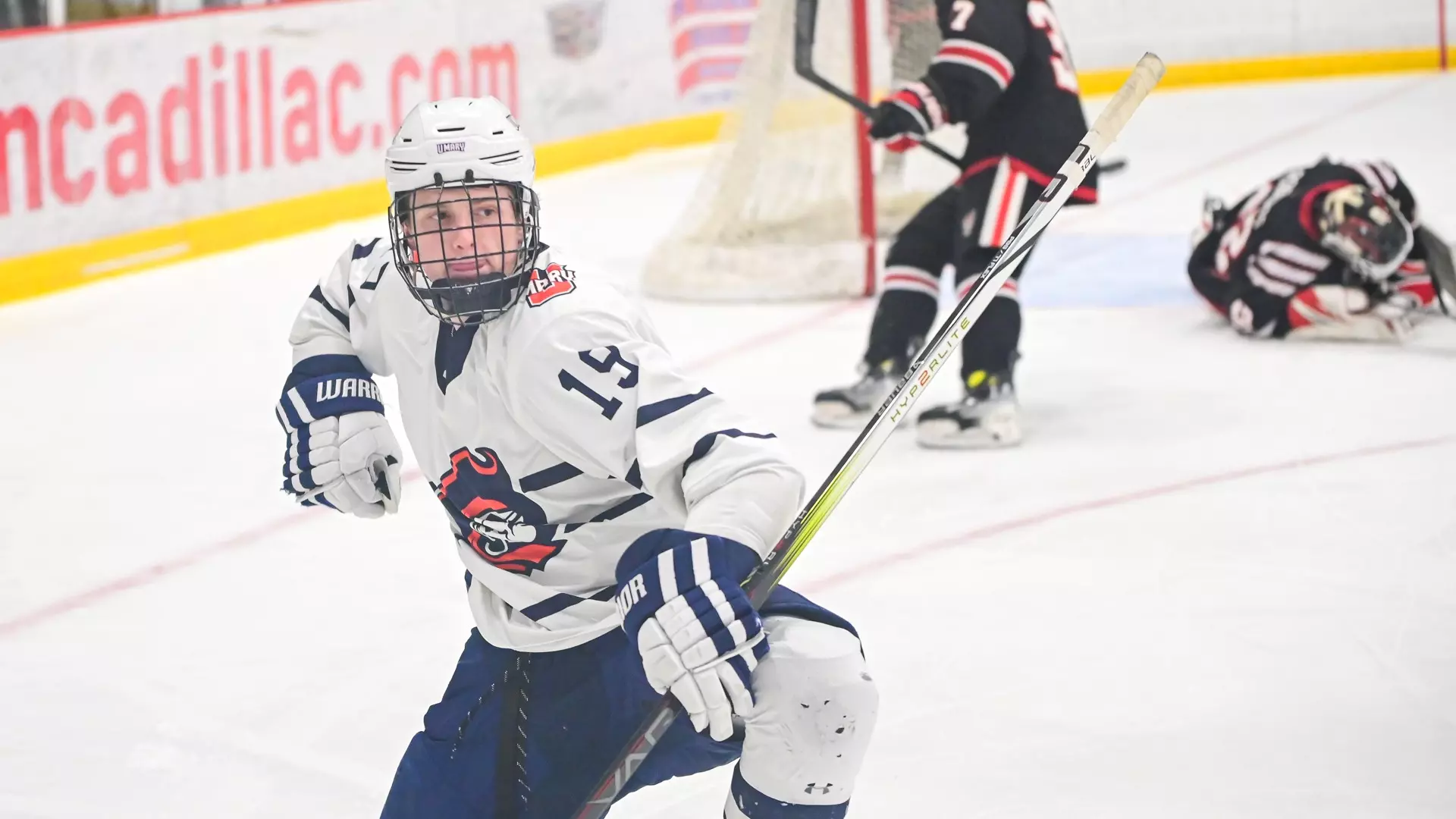 David Loahr celebrates after shorthanded goal against Icepack