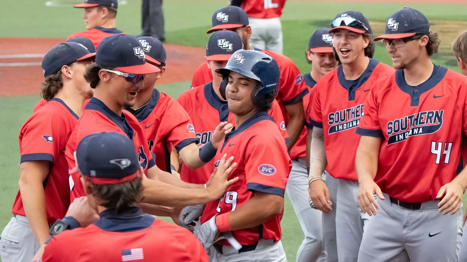 Baseball Screaming Eagles celebrate Noah Foster's two-run home run