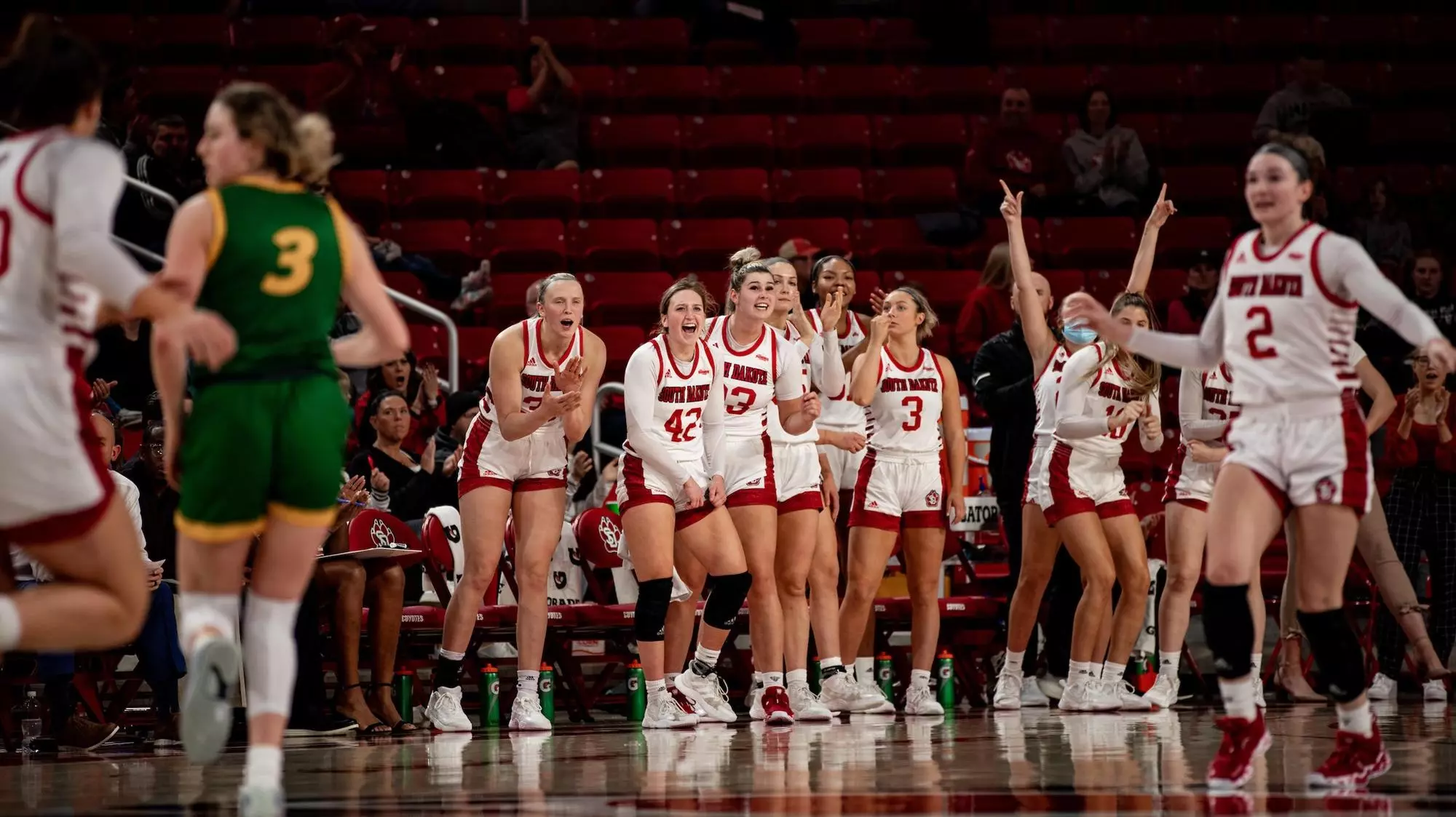 South Dakota women's basketball bench