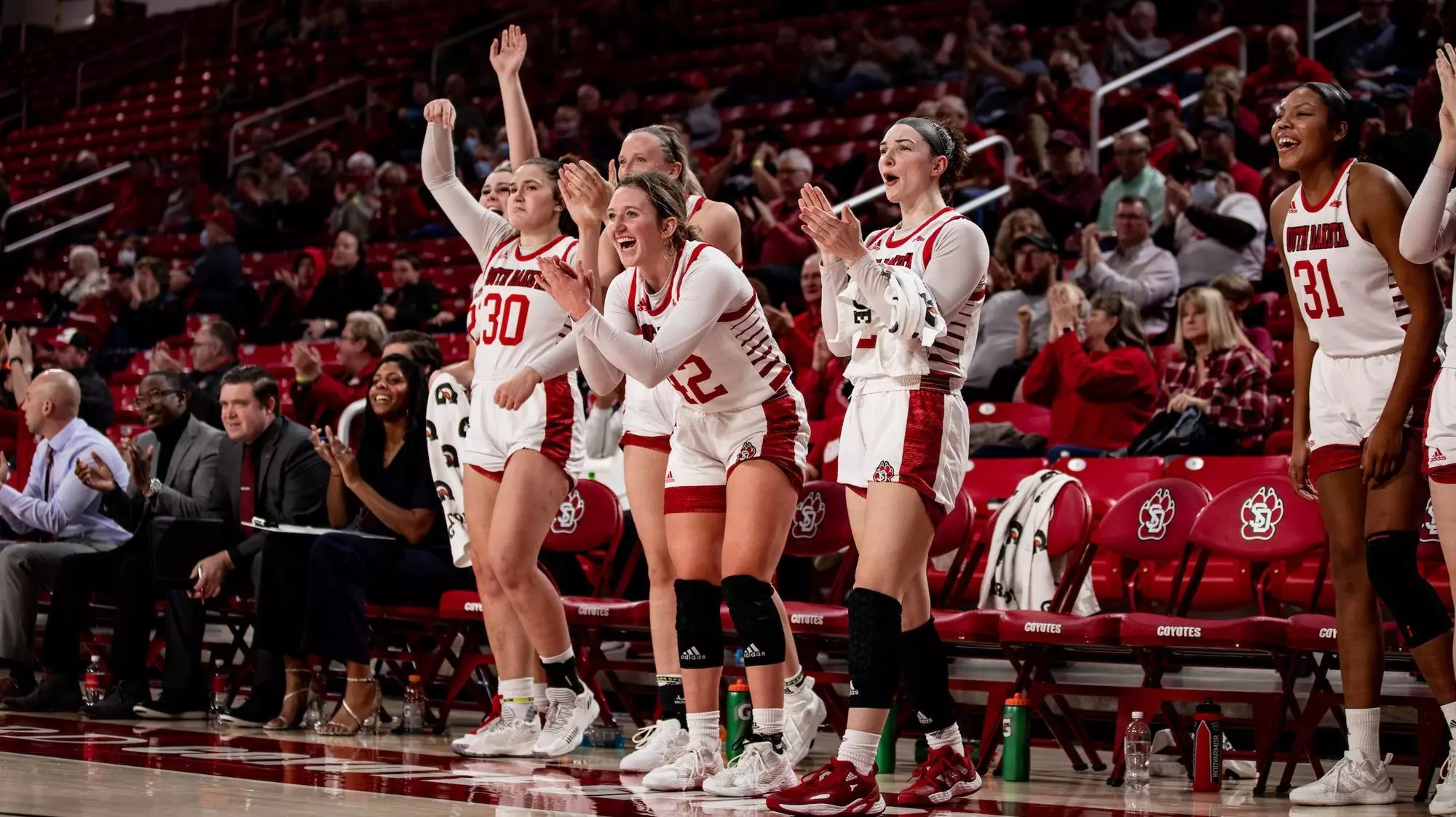 Coyote women's basketball bench