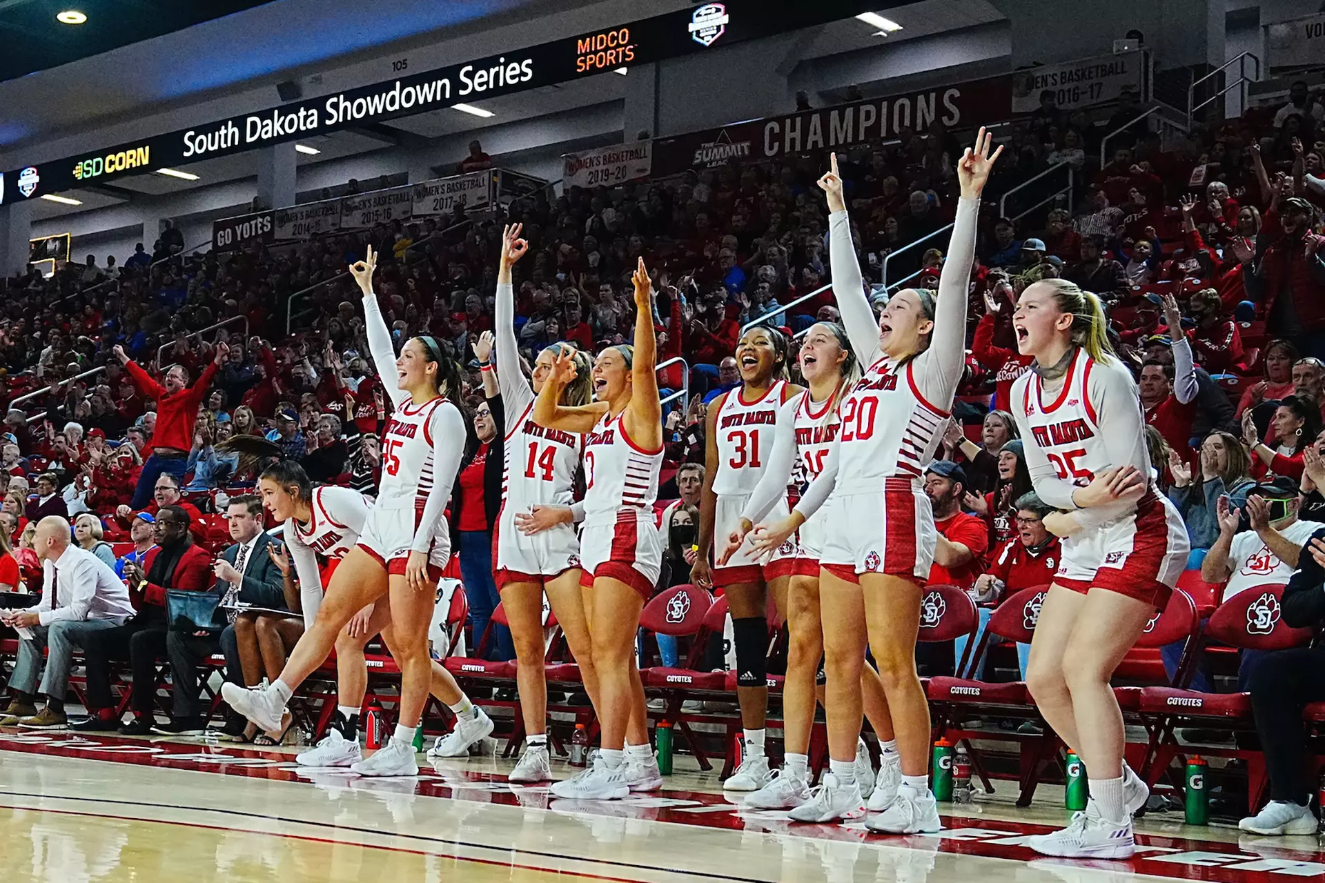 South Dakota women's basketball bench