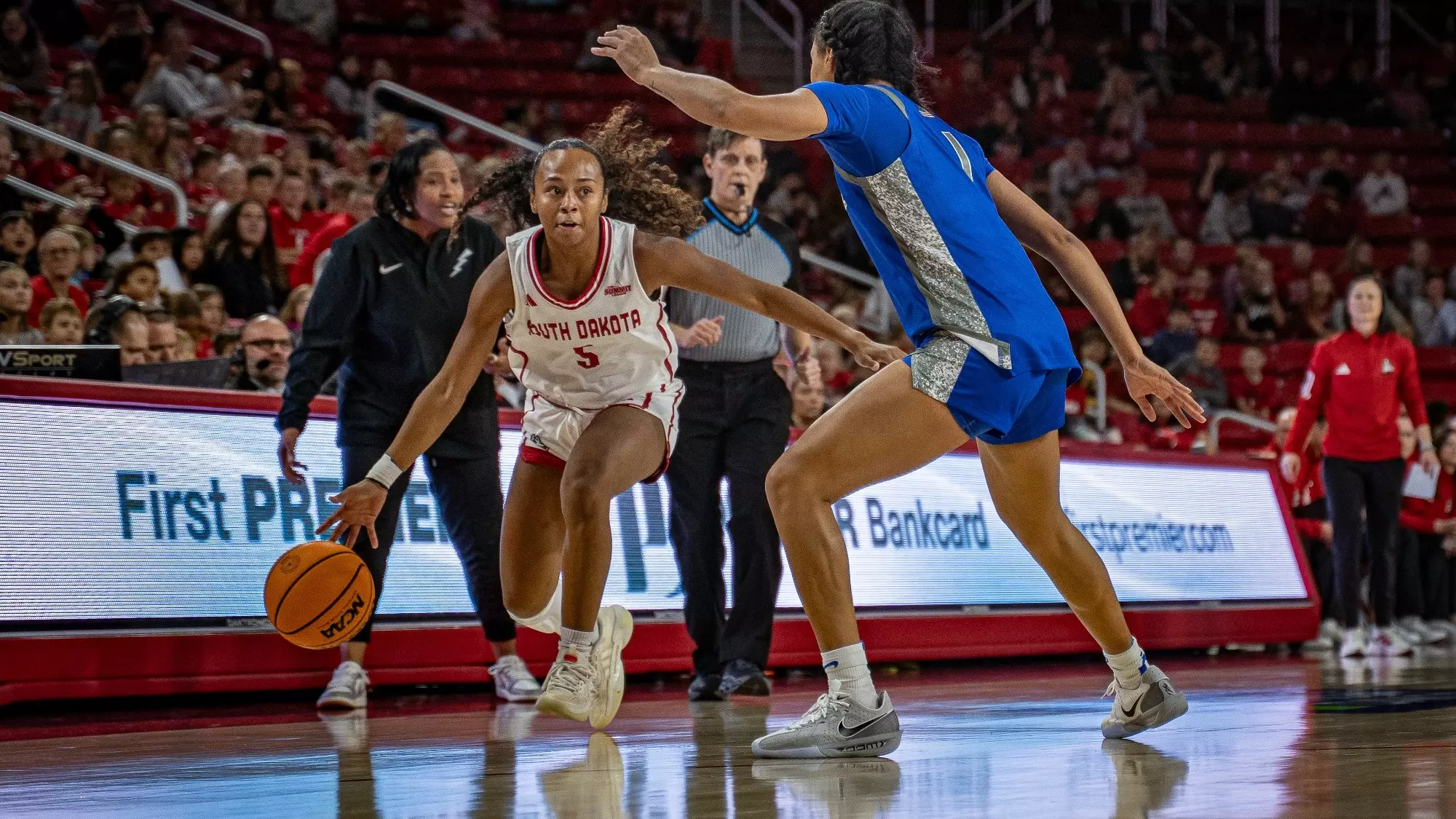 Angelina Robles looks to drive the ball against Air Force inside the SCSC