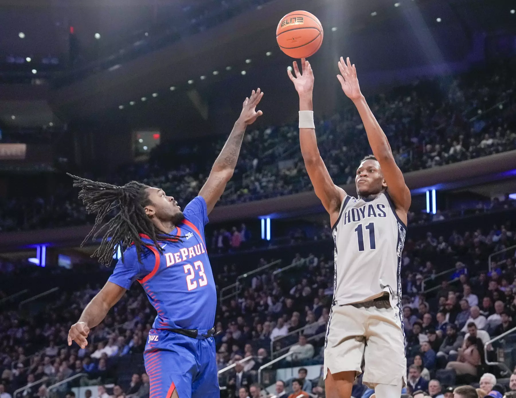 NEW YORK, NY - MARCH 12:  in the first half of a first round game of the Big East Men's Basketball Tournament at Madison Square Garden on March 12, 2025 in New York City. (Photo by Porter Binks) 