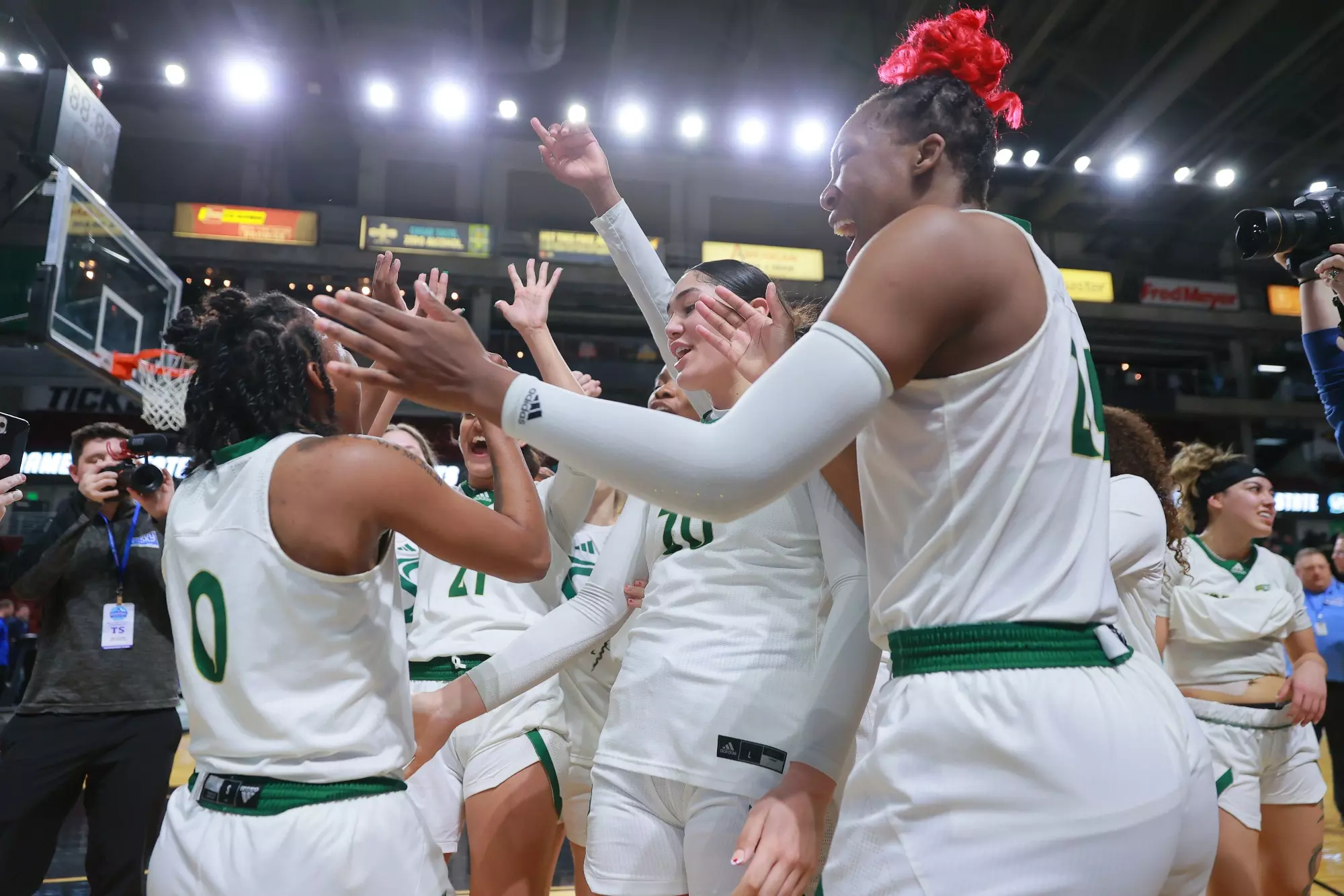 Team celebration vs. Idaho in the Big Sky Conference Tournament Quarterfinals (Photo by Scott Larson/Big Sky Conference)